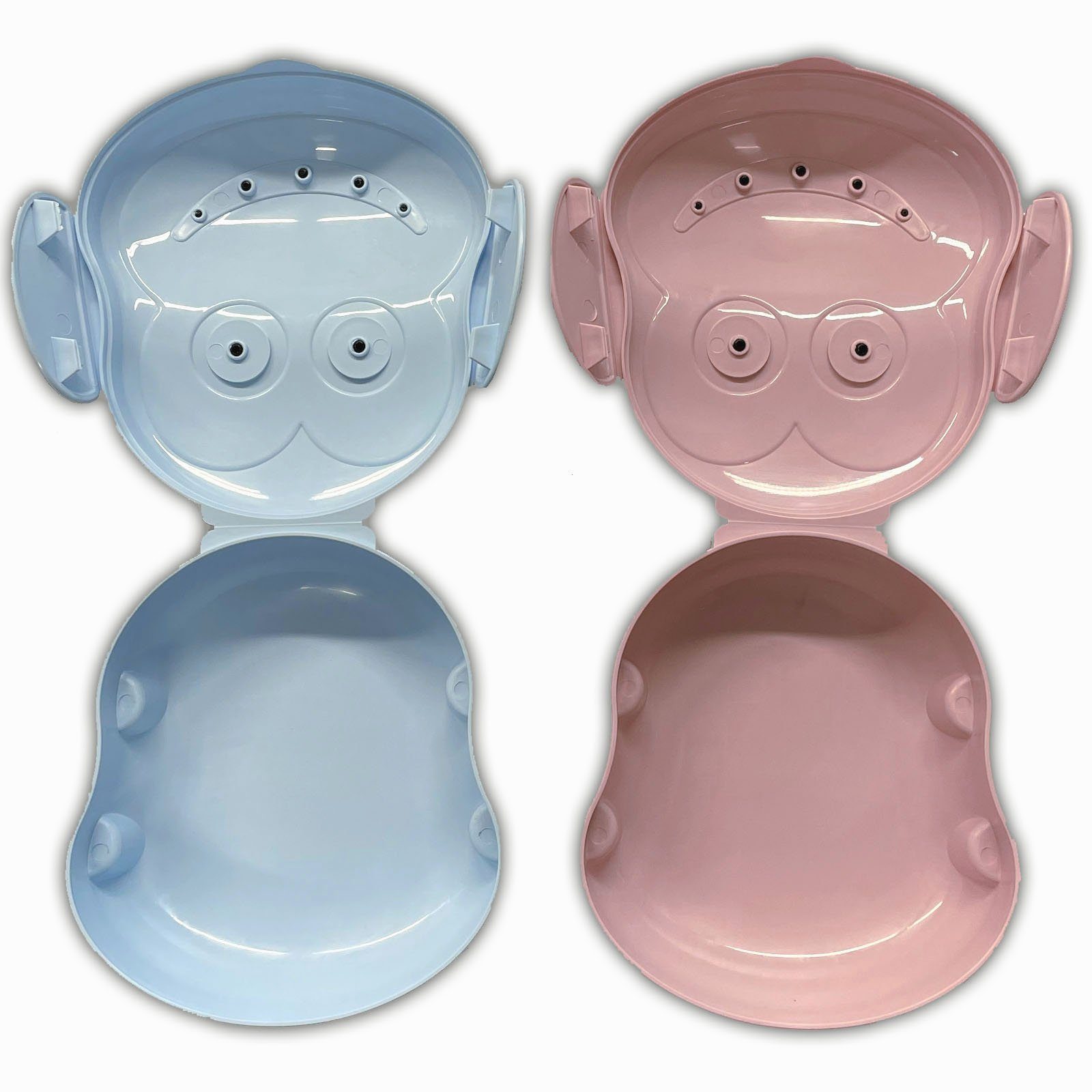 HAC24 Lunchbox Kinder Brotdose Brotbox Frühstücksbox Vesperbox Vesperdose, Kunststoff, (4-tlg), Affenkopf Design mit Klick Verschluss