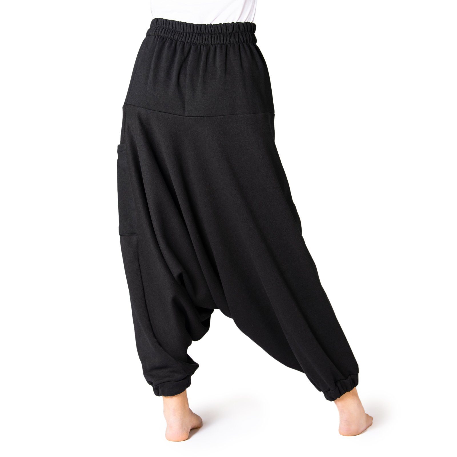 Aladinhose Herbst Baumwollhose für bequeme oder Relaxhose fürs Chillhose gefütterte Schwarz und Sofa aus warm PANASIAM als Winter Homeoffice Jogginghosen-Stoff