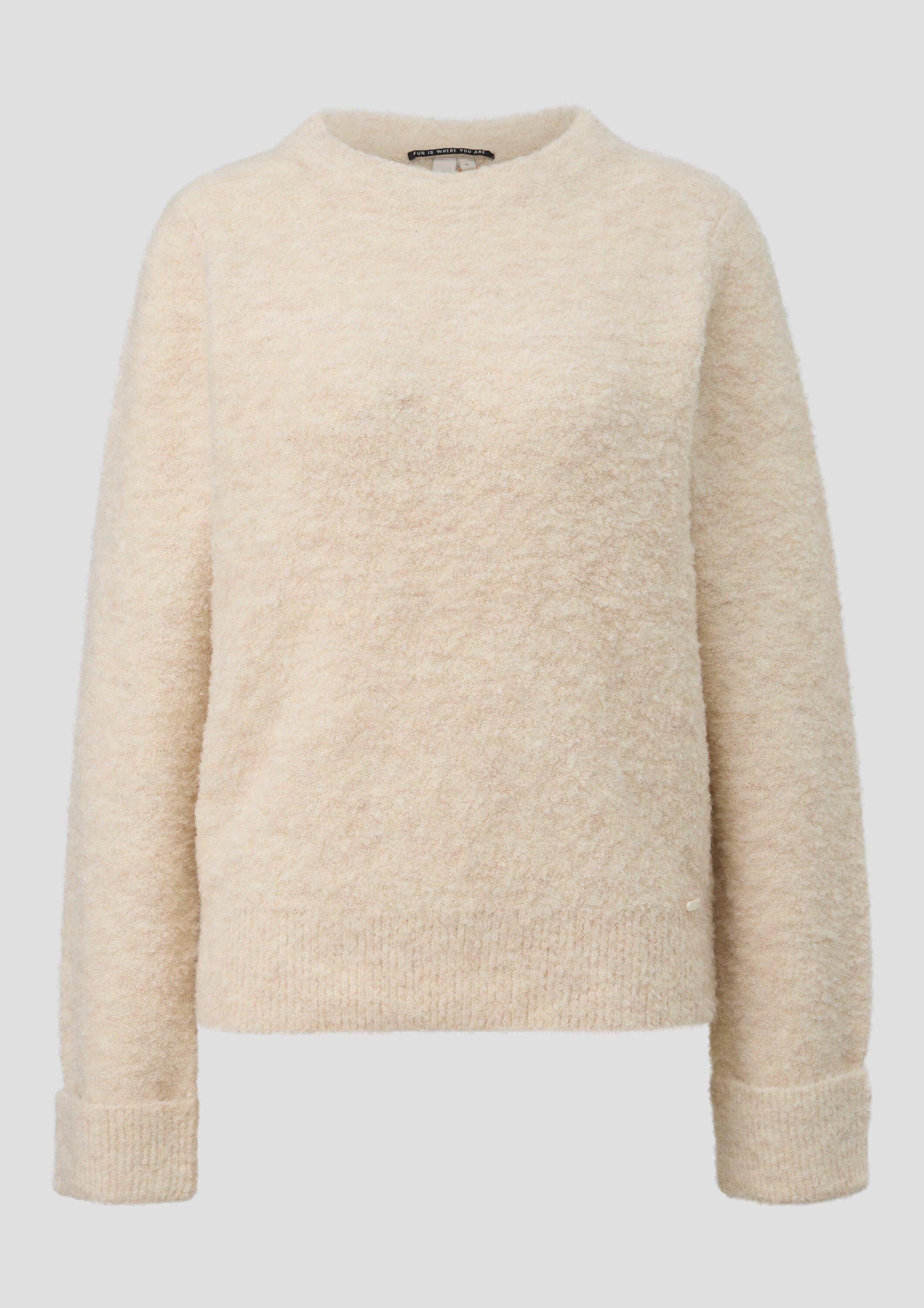 QS Longpullover Strickpullover Bouclé-Pullover