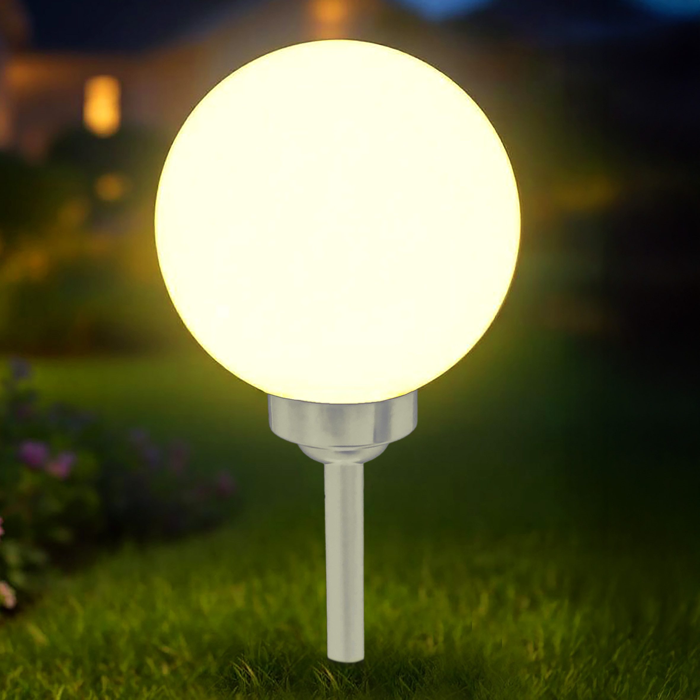 Spetebo Kugelleuchte Solarlampe Kugel warm weiß mit Erdspieß höhenverstellbar, Ein-/Ausschalter, LED, warm weiß, Leuchtdauer 8 Stunden