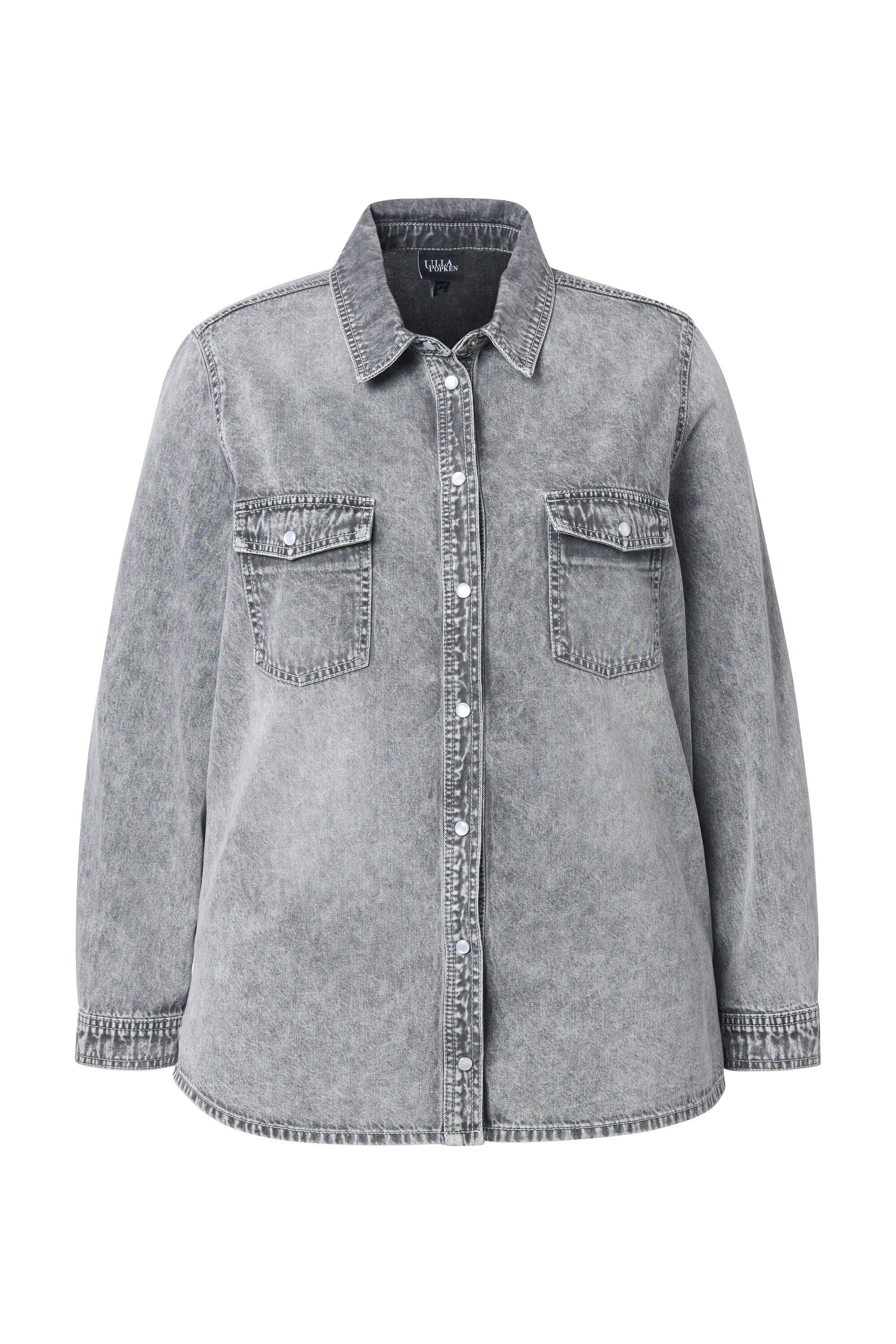 Ulla Popken Hemdbluse Jeansbluse Hemdkragen Druckknöpfe günstig online kaufen