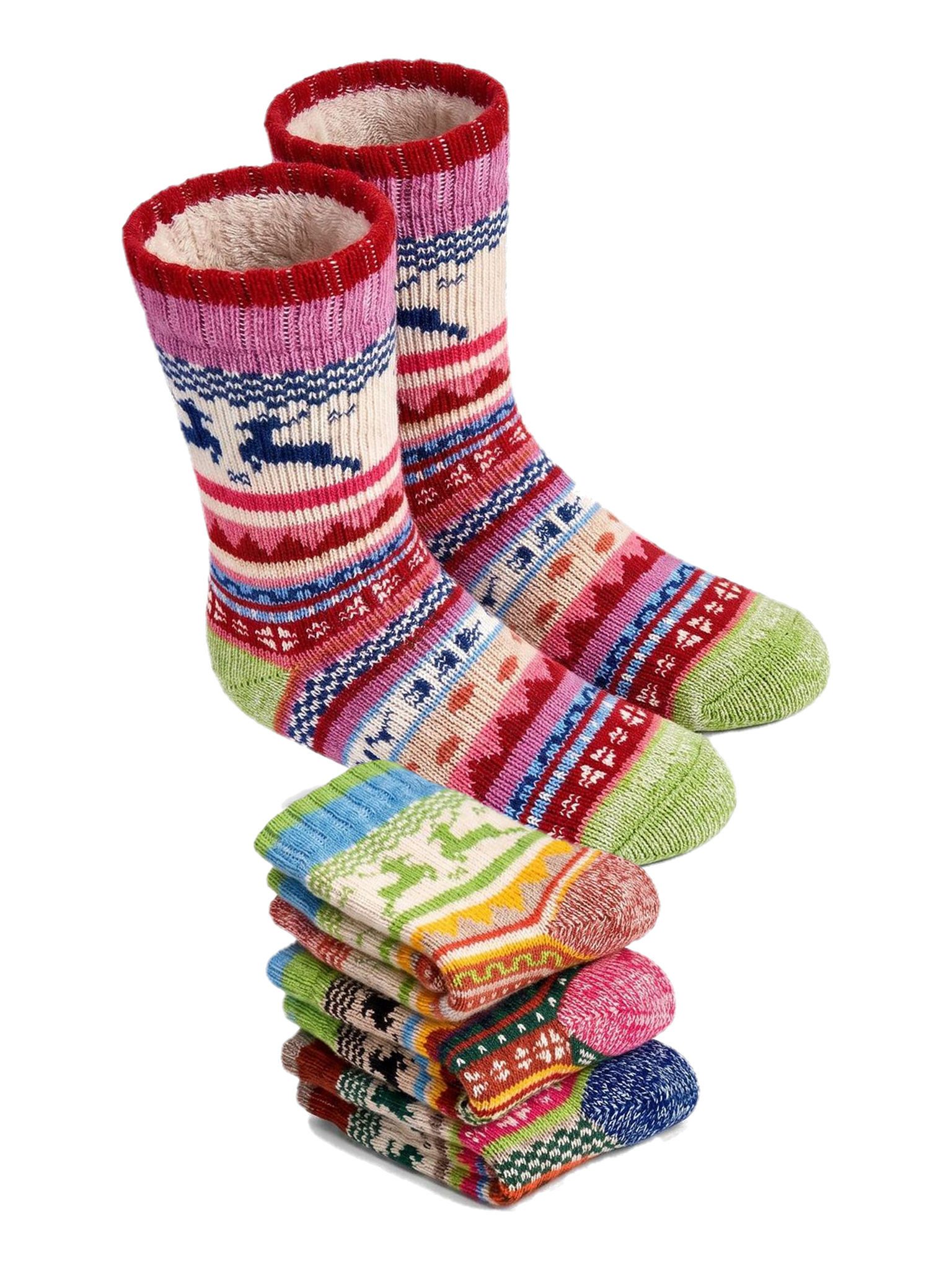 Black Snake Thermosocken Kinder Norweger Wollsocken für Jungen und Mädchen innen voll Plüsch (Socken-Set, 4-Paar, Bunt sortiert 23/26) 37 % Wolle, Rentier-Motiv, extra warm, Kita, Stiefel und Weihnachten