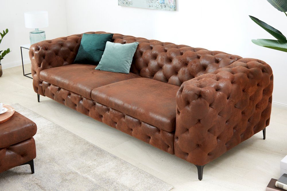 riess-ambiente 3-Sitzer MODERN BAROCK 235cm antik braun · Microfaser-Couch mit Federkern, Einzelartikel 1 Teile, 3-Sitzer Sofa · Chesterfield Design mit Zierste – Bild 4 von 5
