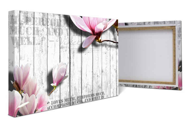 wandmotiv24 Leinwandbild Holz rosa Blüten, Abstrakt (1 St), Wandbild, Wanddeko, Leinwandbilder in versch. Größen