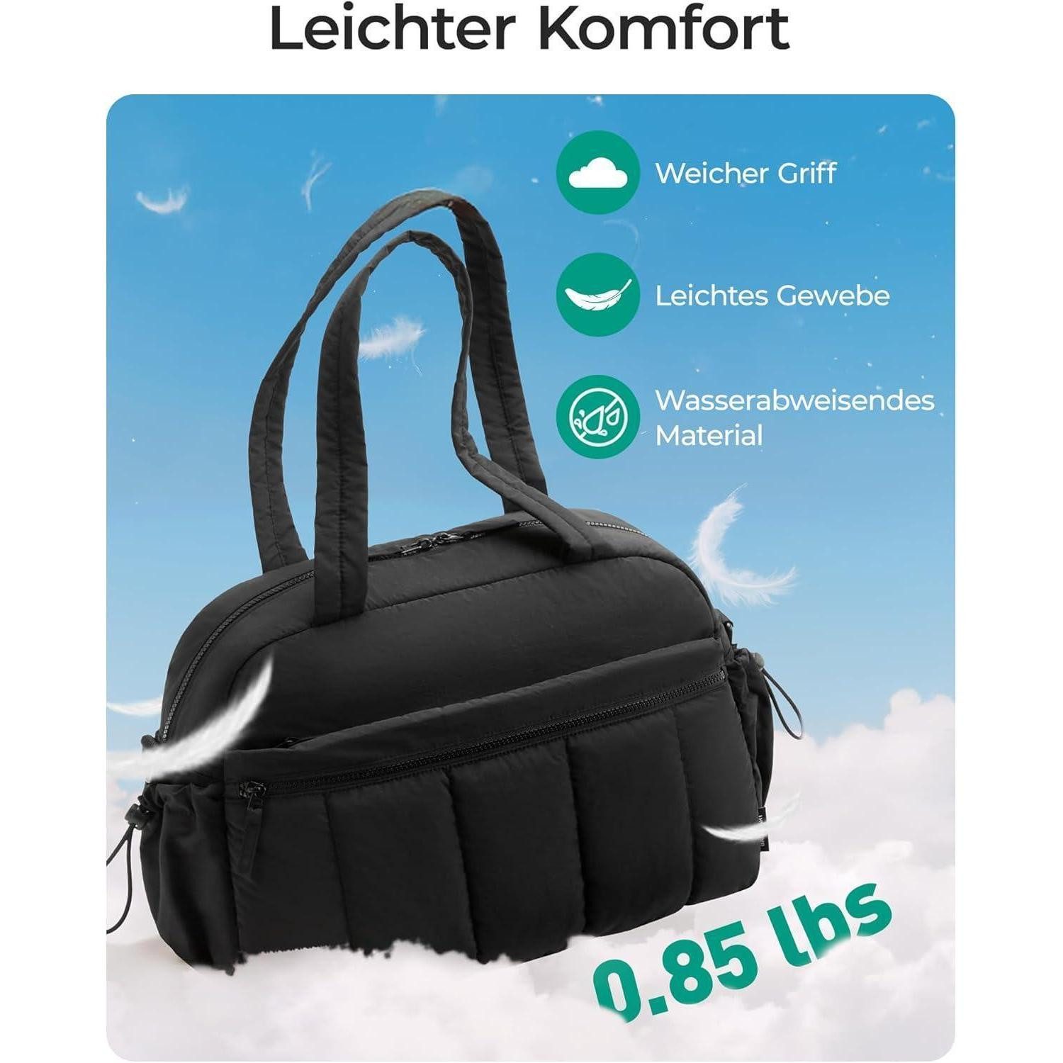 LuxusKollektion Weekender Puffer Reisetasche Damen 24l Weekender Wasserabweisend Schwarz