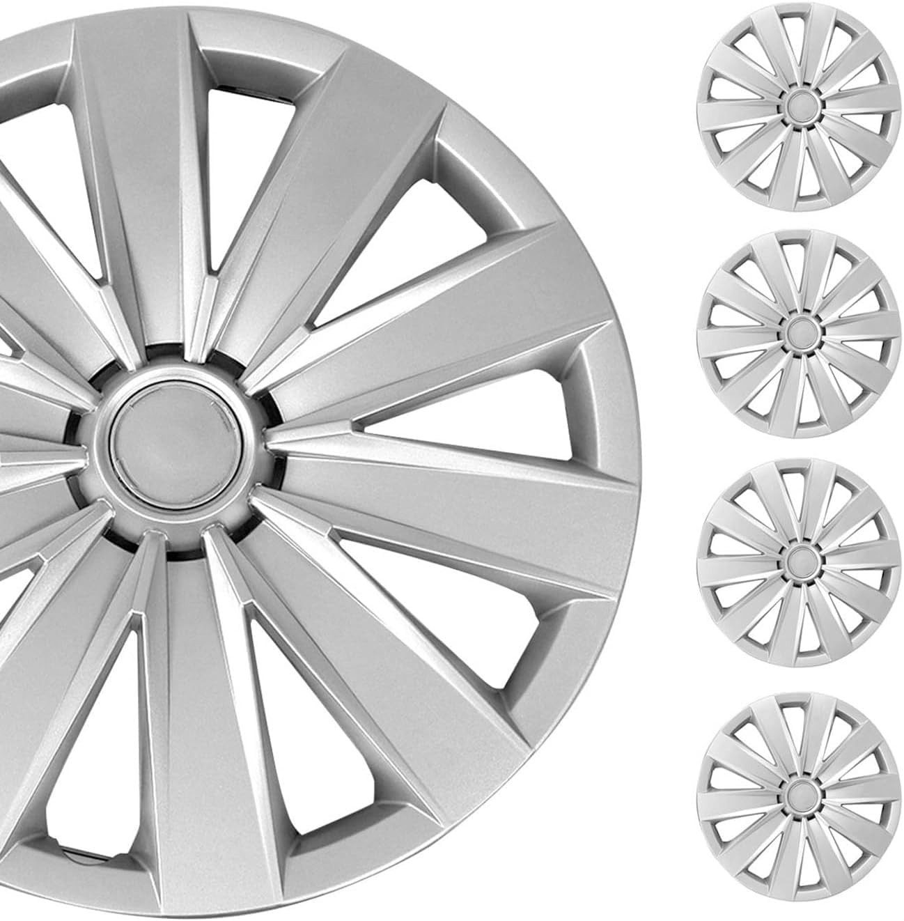 Trimak Radkappen 13-14-15-16 Zoll 4er Set Radzierblenden Silber Schwarz Schlagfest, Silber / 16-Zoll-Radkappen, ABS Kunststoff, Schlagfest, Hochwertig