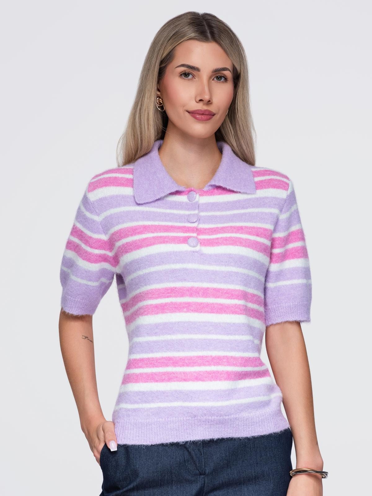 OMBRE Poloshirt Damen Pullover mit klassischem V-Ausschnitt Violett ONESIZE (kein Set, 1-tlg) in Unifarbe