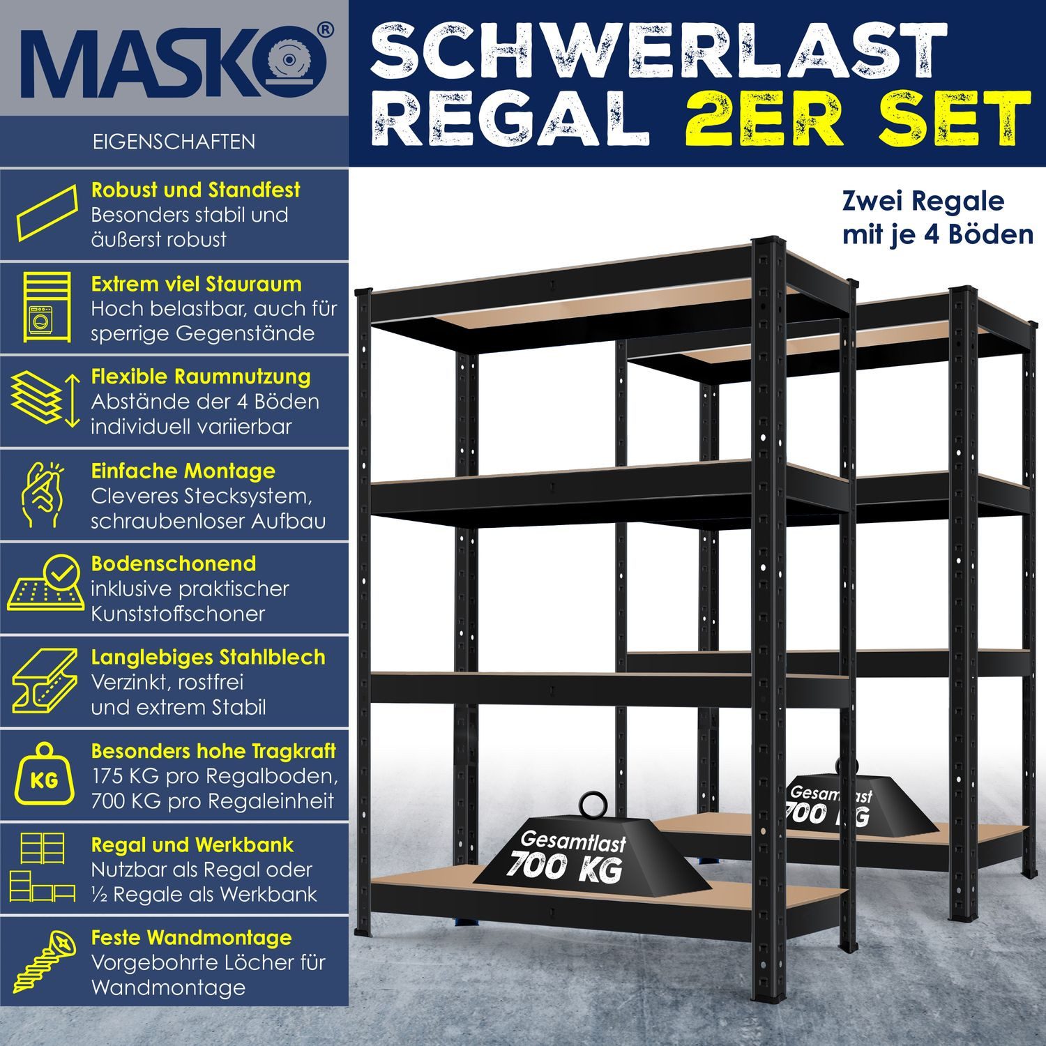 MASKO Schwerlastregal, 2er-Set Lagerregal Schwerlastregal, Kellerregal günstig online kaufen