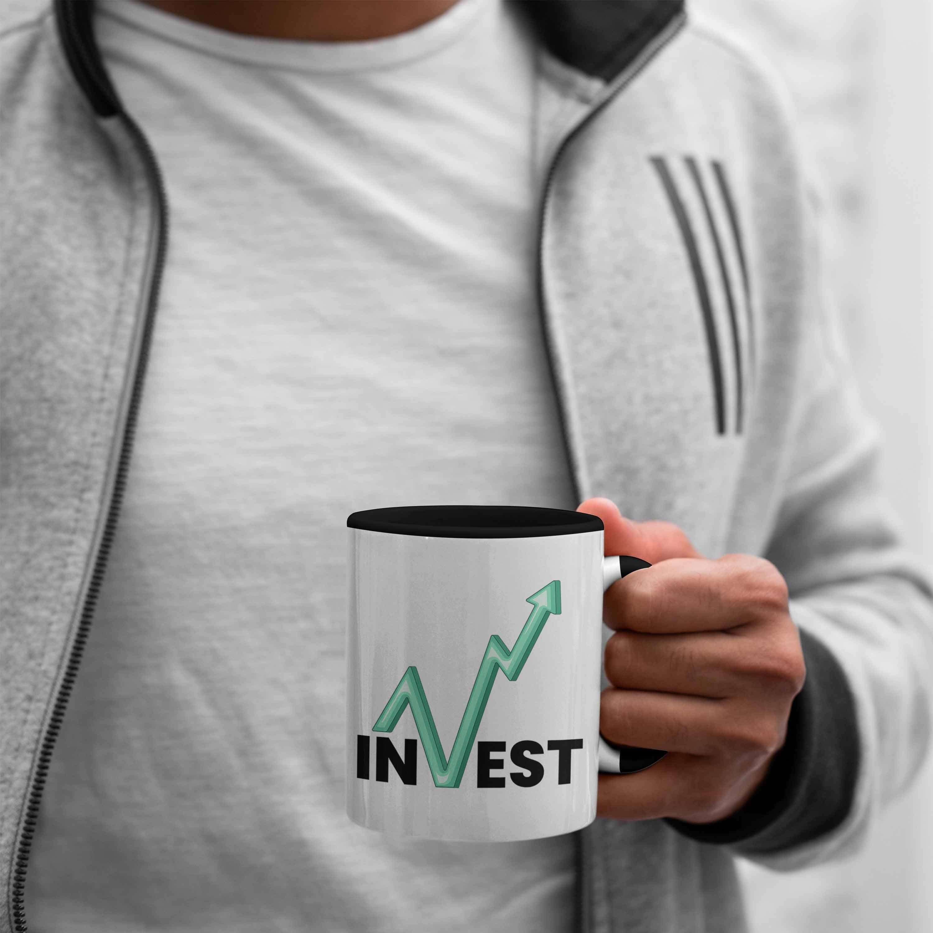 Trendation Tasse Trader Geschenk Börsenfans und Aktien Li Schwarz "Invest" für Tasse Investment