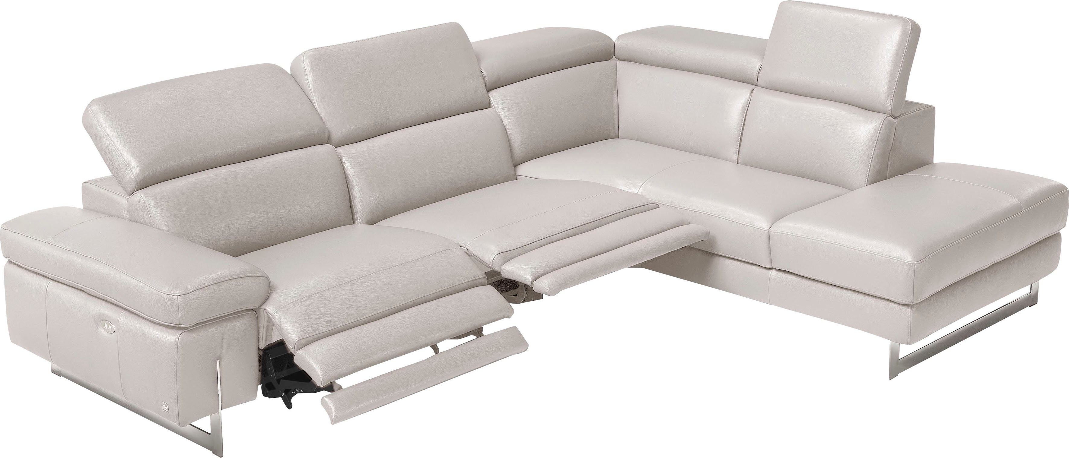 Egoitaliano Ecksofa Candice, elegant, edel und bequem, erstklassiger Sitzkomfort, L-Form, inkl. 2 elektrischer Relaxfunktionen, Bedienung über Taste an Armlehne