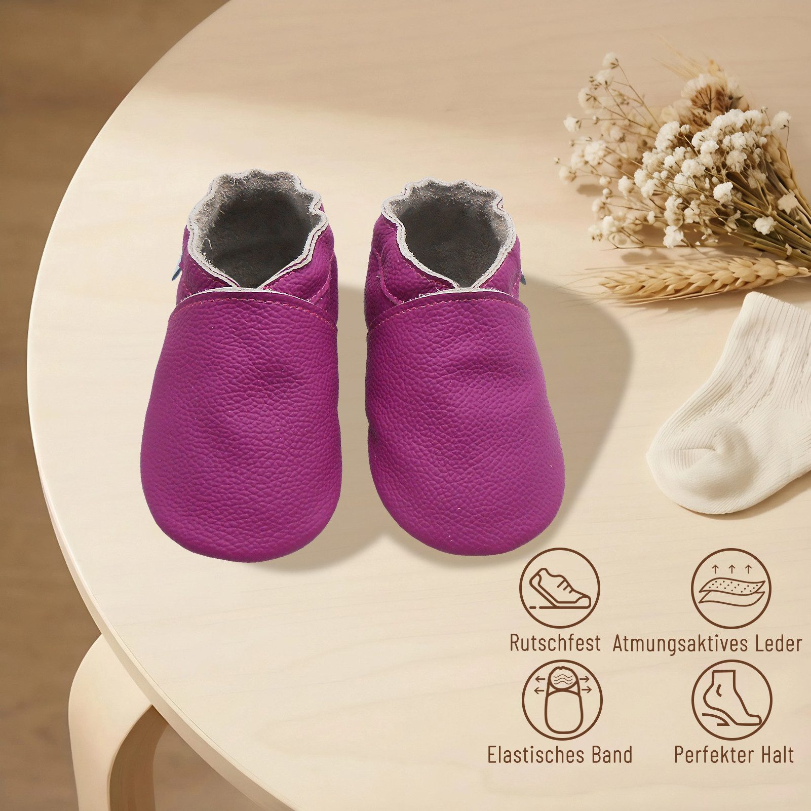 Basrakids Basrakids Baby Lauflernschuhe Leder weich rutschfest Krabbelschuhe Hausschuh Rutschfest