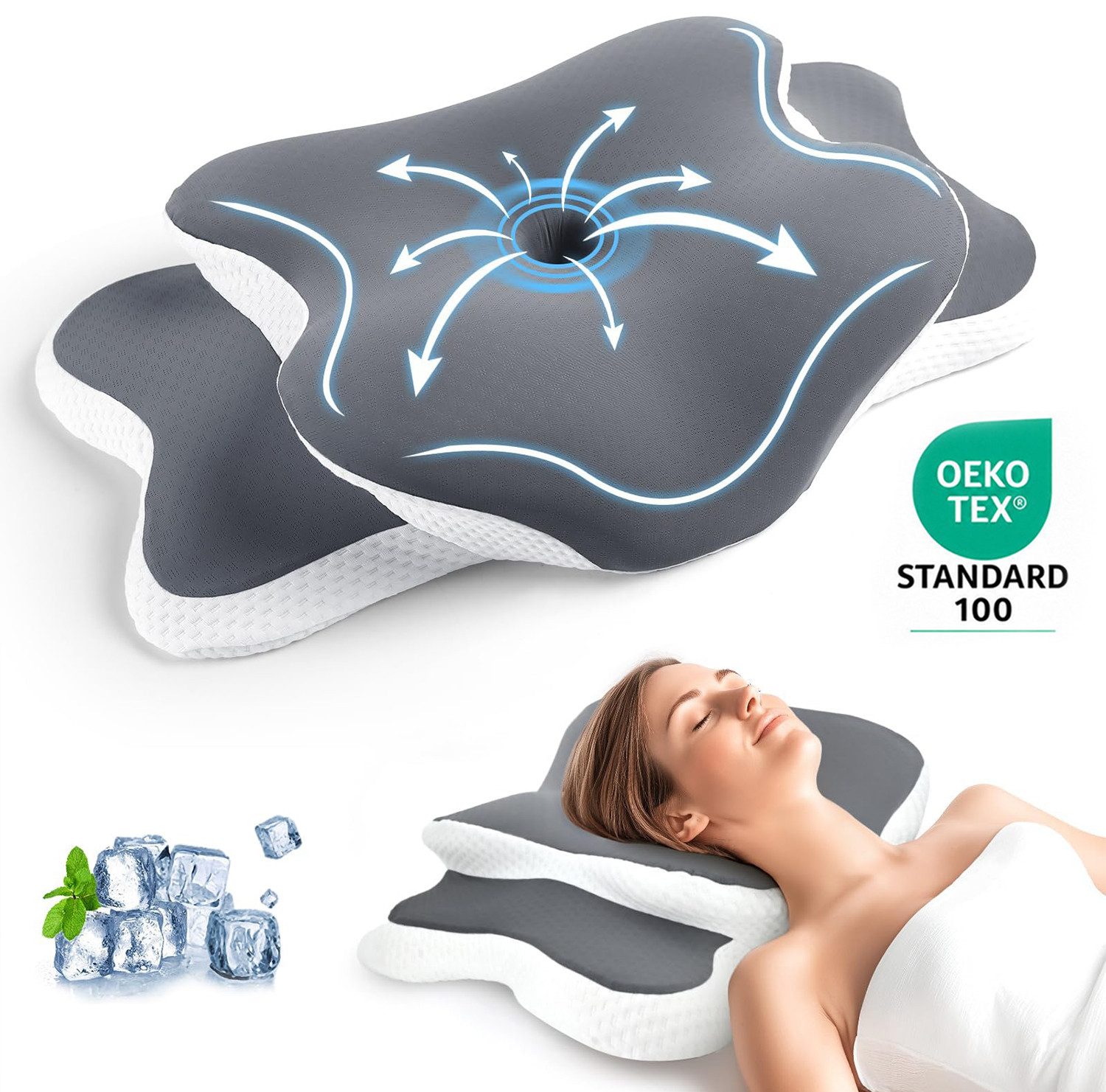 Kityhome Kopfkissen Orthopädisches Nackenstützkissen, Memory Foam, Seitenschläferkissen, Füllung: Memory-Foam, Für alle Schlaftypen (Seiten-, Rücken-, Bauchschläfer)