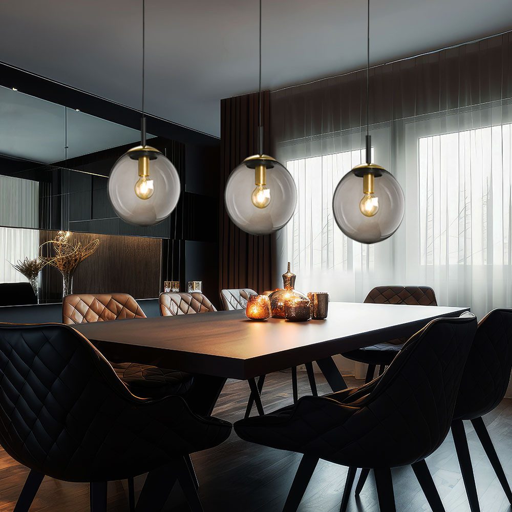 FISCHER & HONSEL Hängeleuchte, Leuchtmittel nicht inklusive, Hängeleuchte Esszimmerlampe Metall Glas rauchfarben 3 Flammig H 140 cm