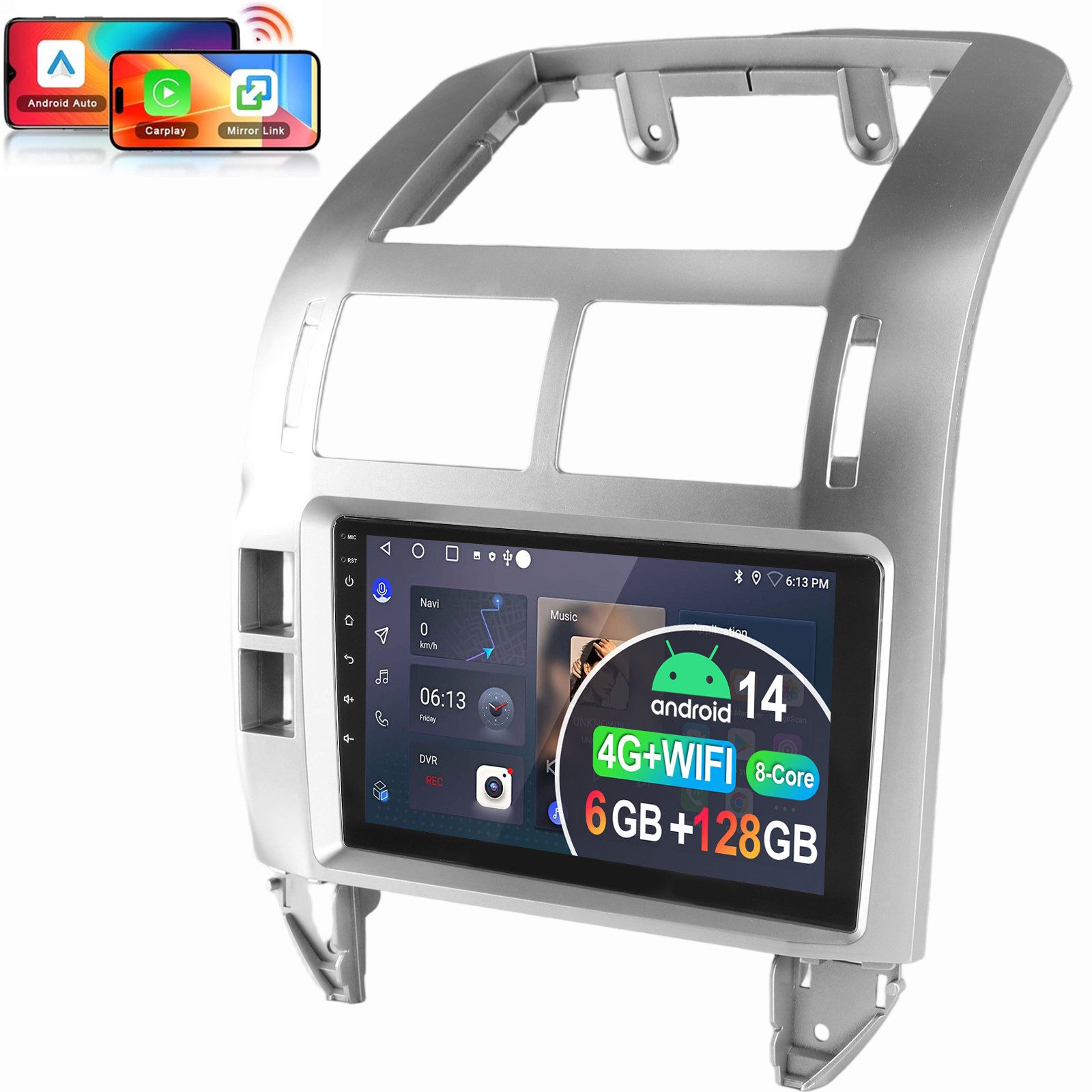 ESSGOO 13,3"/9" 8-Kern 6+128GB Für VW Polo 9N 2001-2009-Schwarz Silber Autoradio (Digitalradio (DAB), RDS, FM, AM, 4G LTE Carplay Android Auto BT EQ USB Navi WIFI)