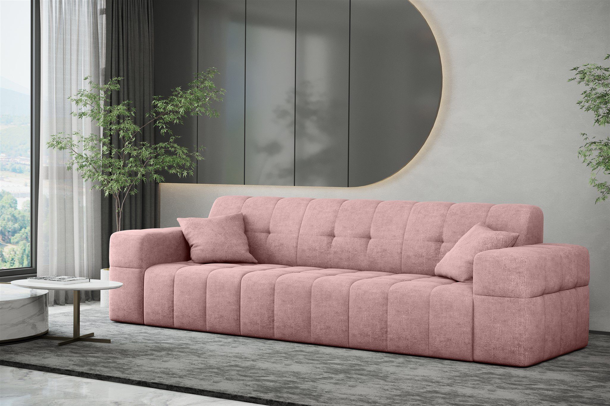 Fun Möbel Sofa Sofa Designer-Sofa NANCY 3-Sitzer in Stoff Harmony, Rundumbezug Altrosa