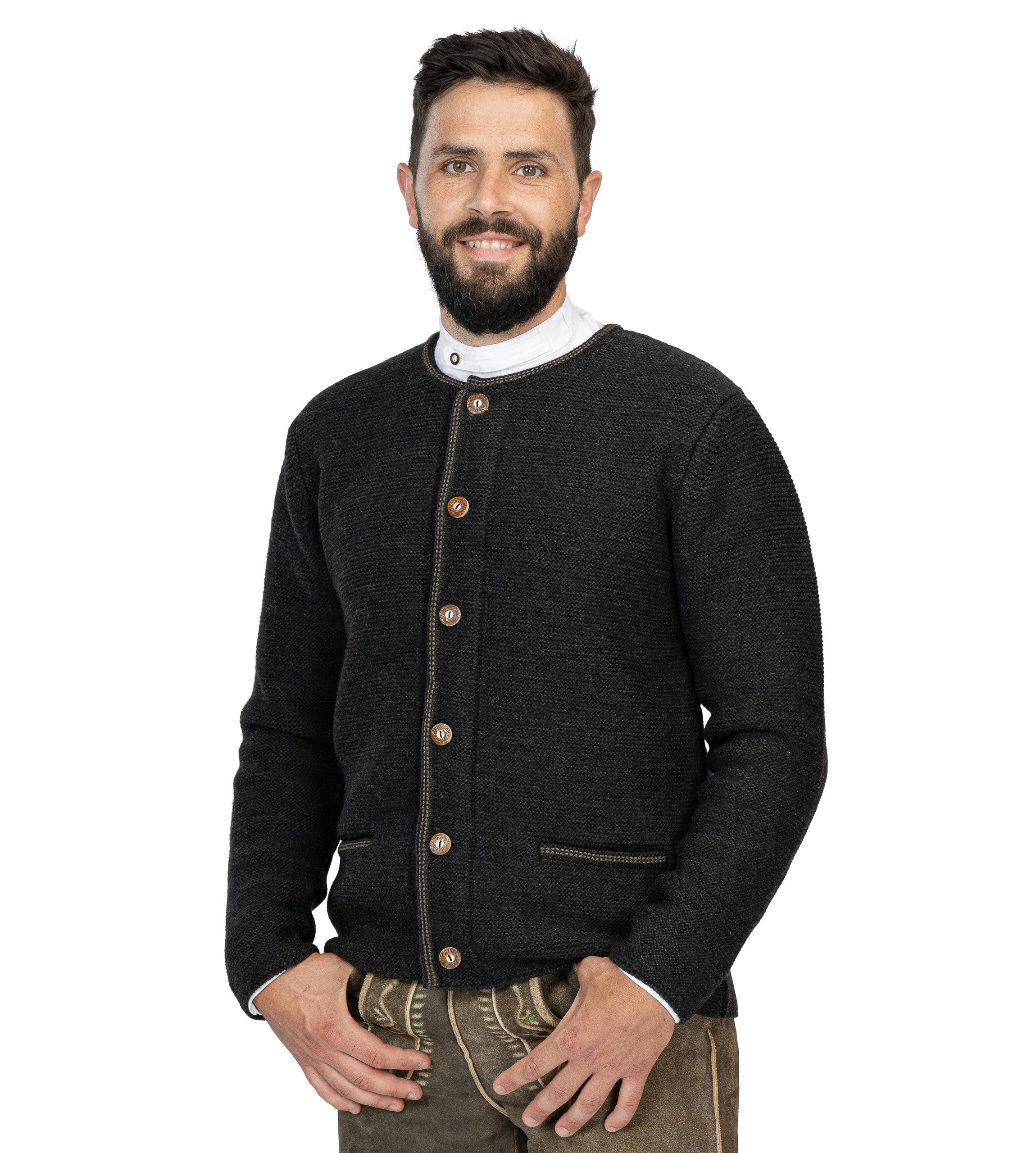 Schöneberger Trachten Couture Trachtenstrickjacke Herren Trachten Strickjacke Anton aus Wolle – Cardigan für Oktoberfest