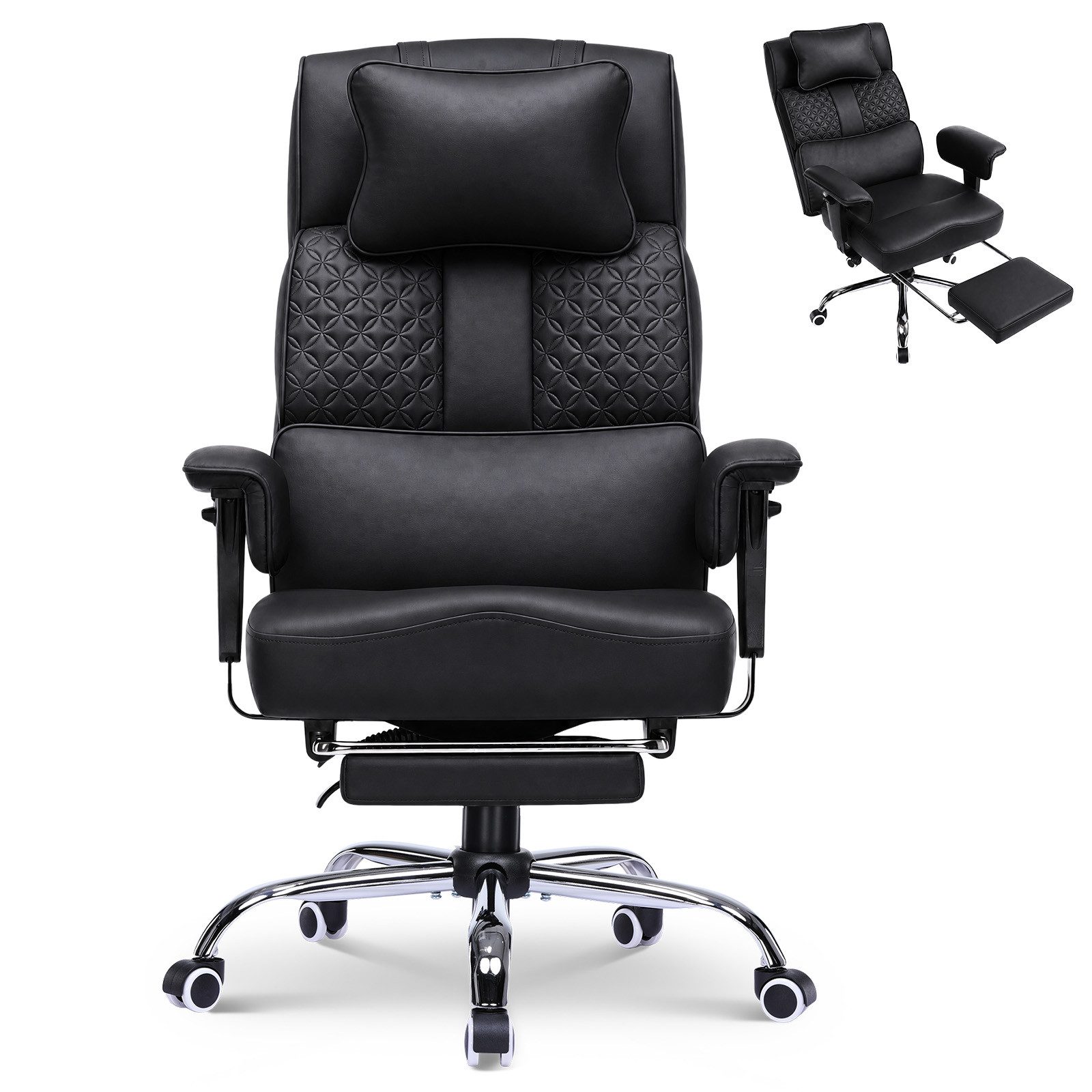 GTPLAYER Gaming-Stuhl Ergonomischer Bürostuhl mit Kopfstütze großer Lendenwirbelstütze, 54 cm breiter Sitz, Rückenlehne 90°–150° neigbar 180kg