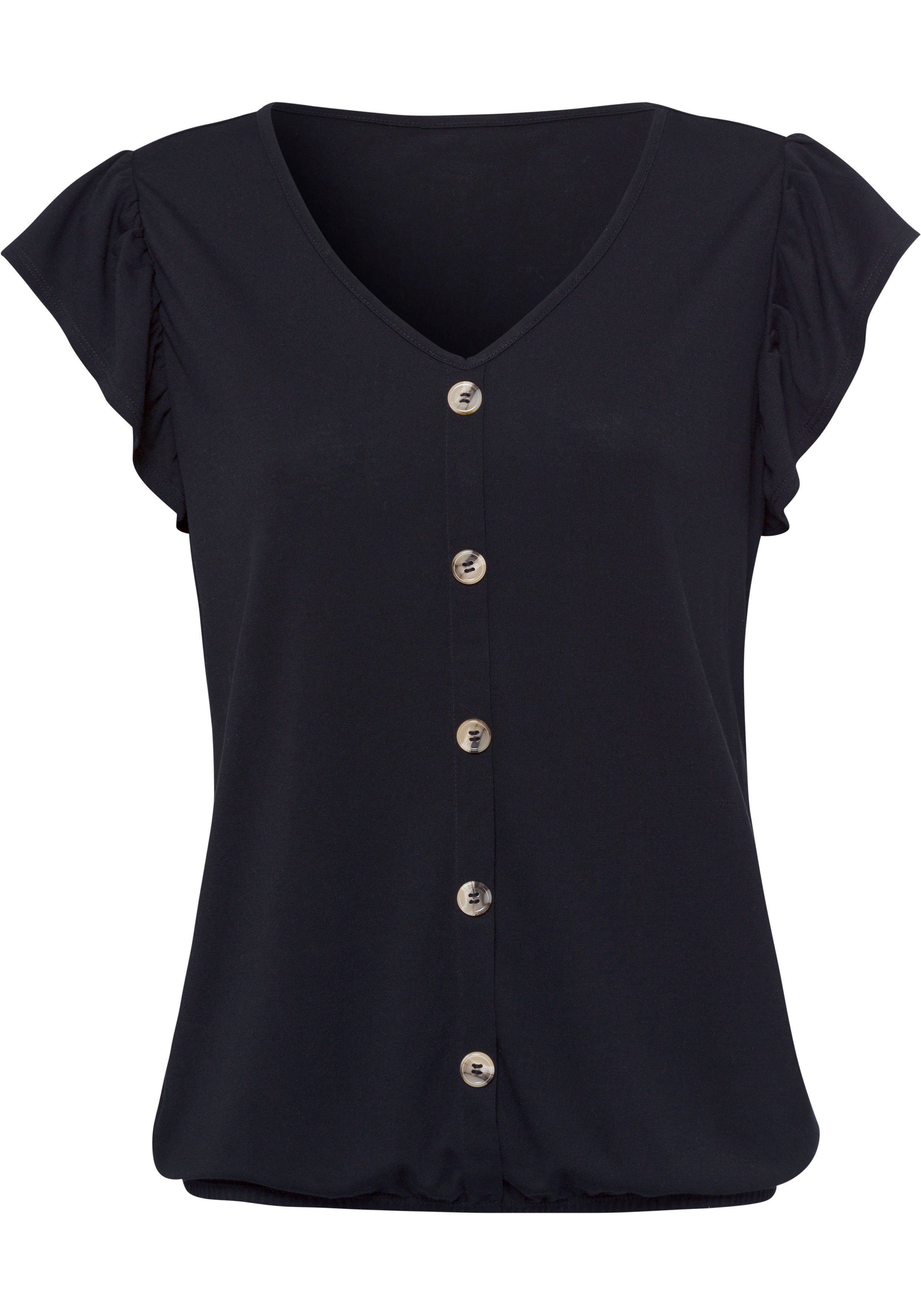 Kurzarmshirt mit Zierknopfleiste und Flügelärmelchen