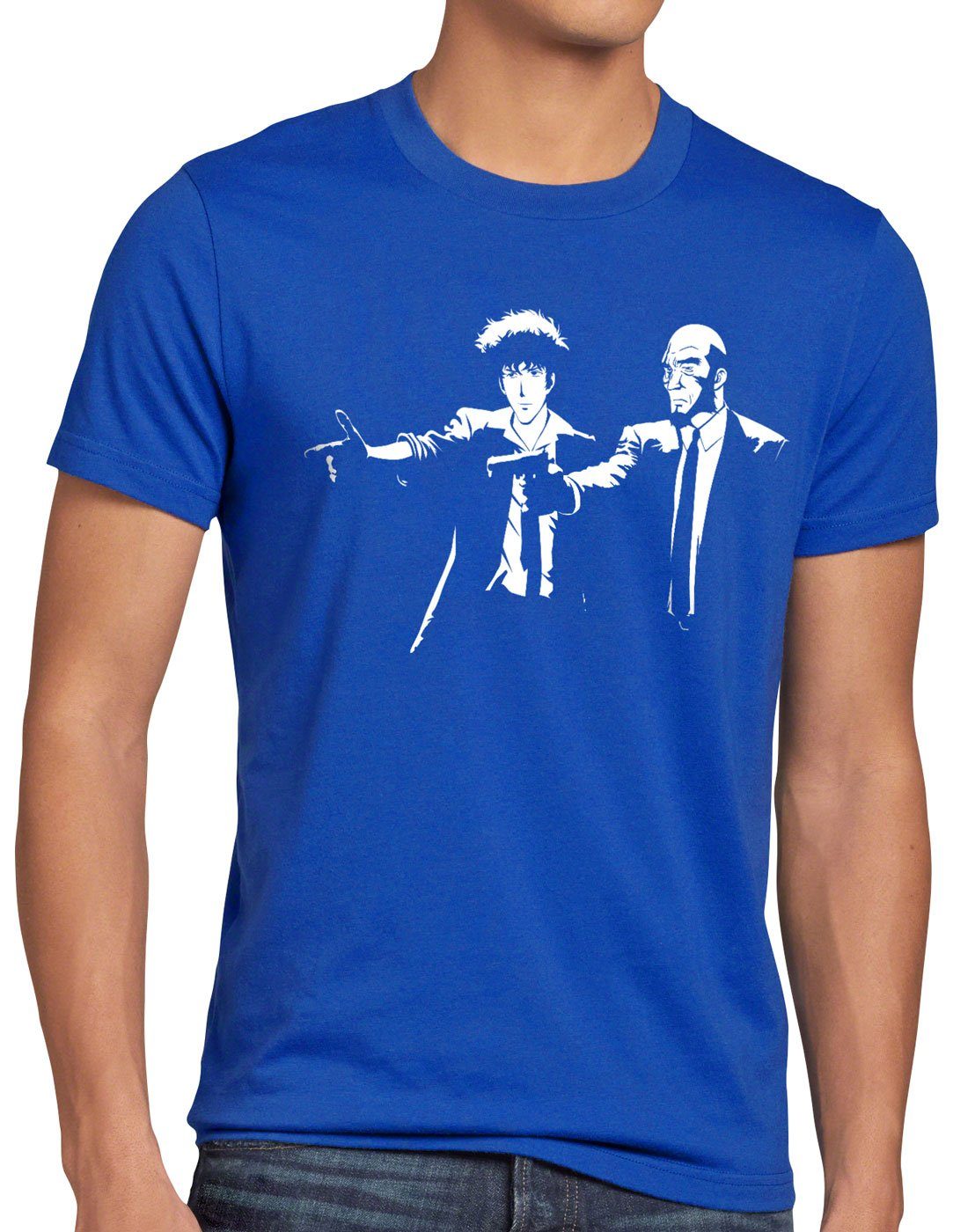 anime swordfish Fiction cowboy Bebop racer style3 Herren T-Shirt blau mono Print-Shirt