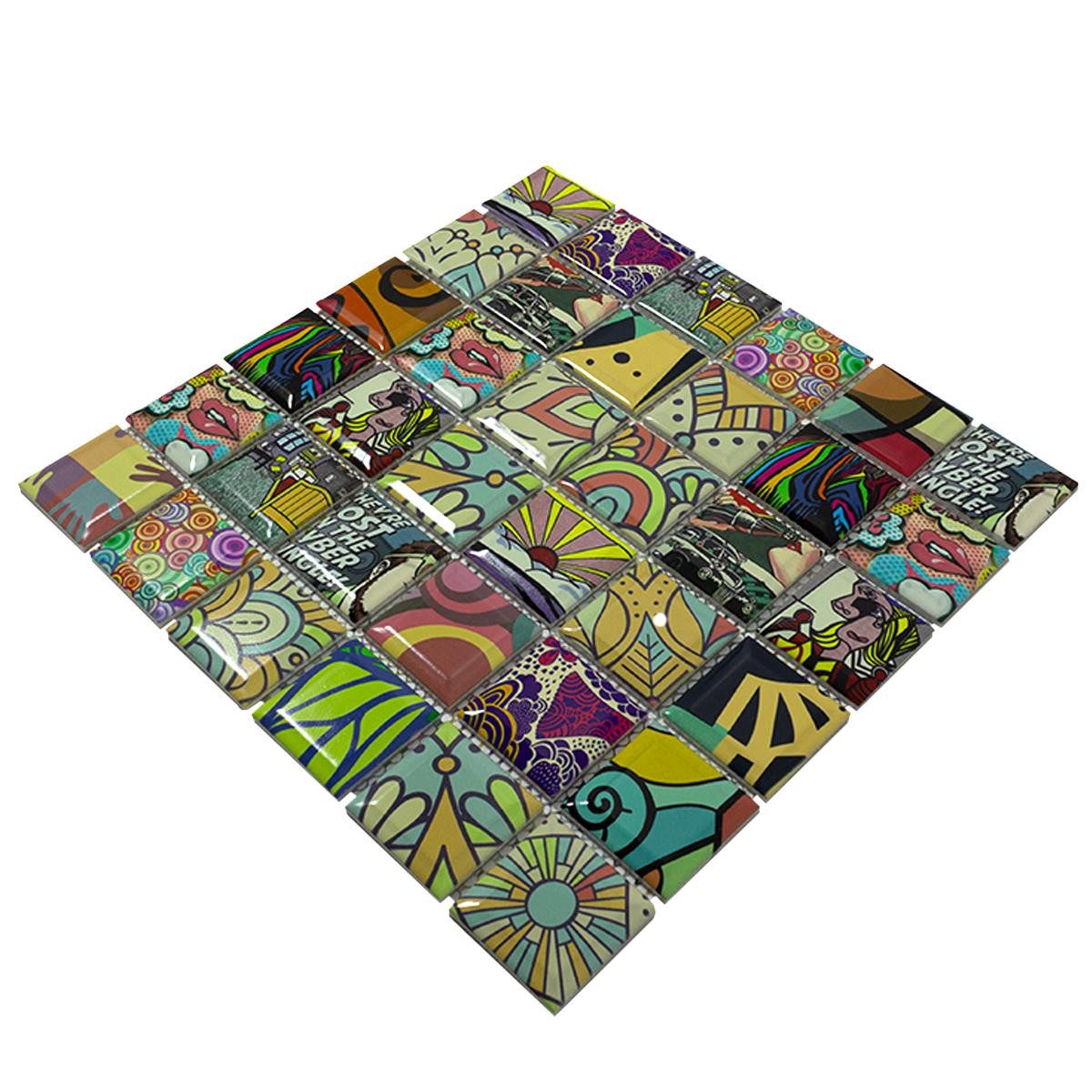 Mosafil Mosaikfliesen Keramik Mosaikfliesen Achilles Popartoptik, Keramik 29.100x29.100, bunt, Verlegefertig auf ein Netz geklebt - Wasserfest