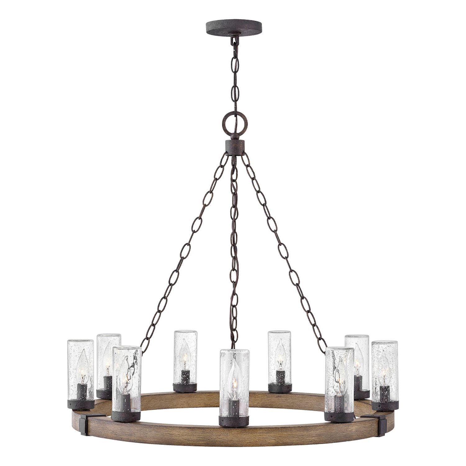 Licht-Erlebnisse Kronleuchter PAVEL, ohne Leuchtmittel, Glas Metall H: max. 233,9 cm D: 76,2 cm rund IP44 E14 Rustikal