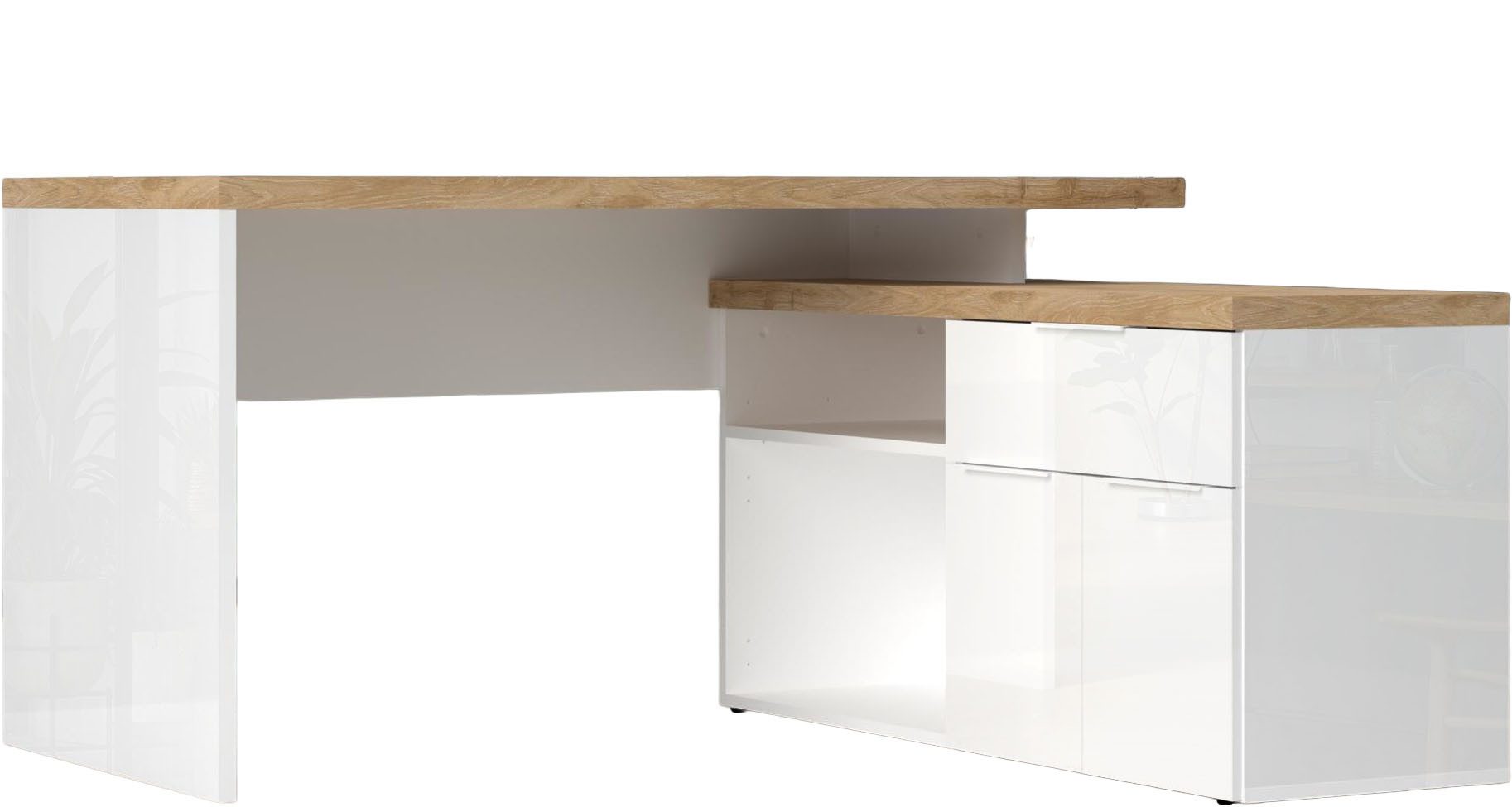 INOSIGN Eckschreibtisch Easy, Computertisch – 38 mm Platte, perfekt fürs Büro & Homeoffice, Breite/Tiefe 138/132 cm, Schubkasten mit Selbsteinzug u. Dämpfung