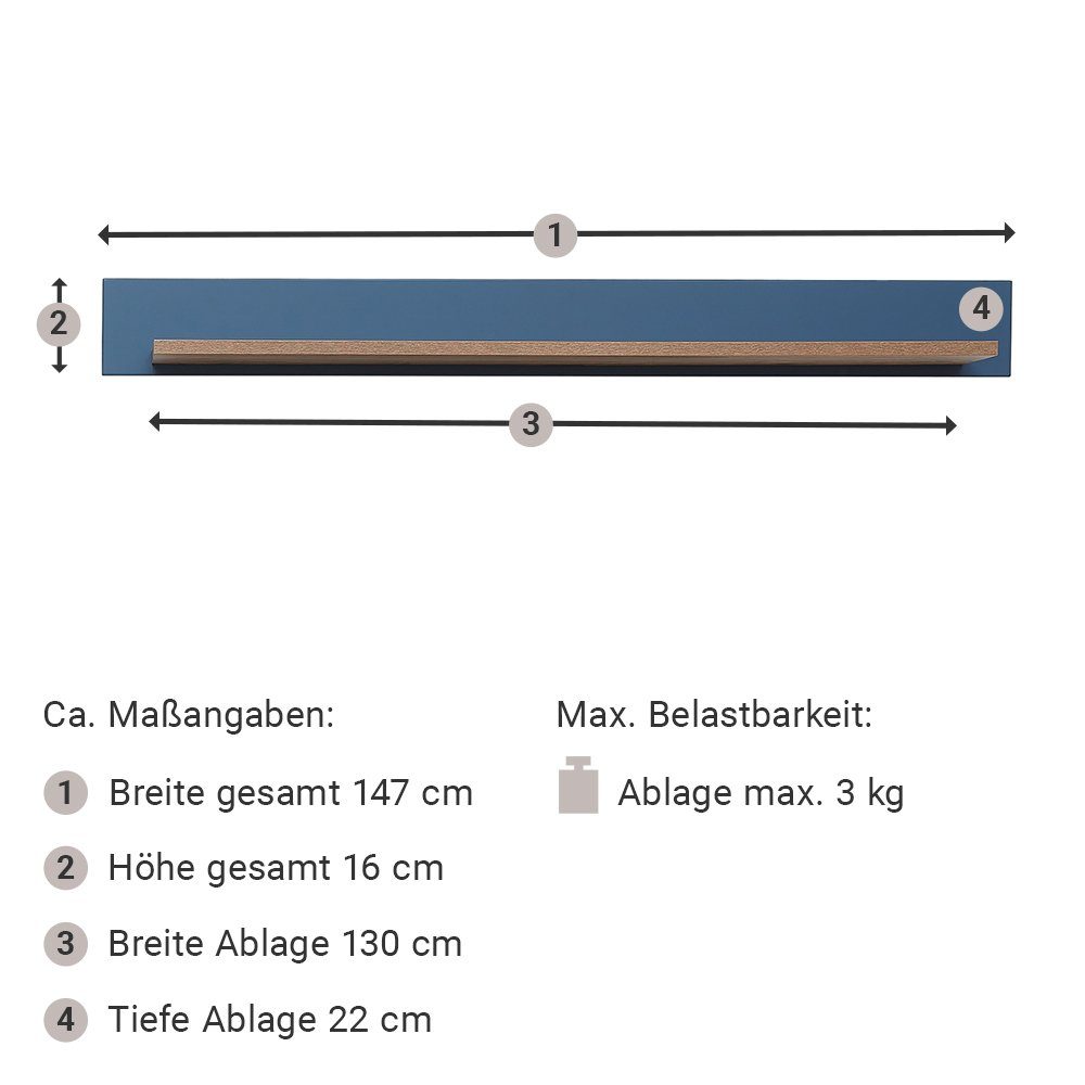 blau Beleuchtung LED 4-tlg), Highboard DEVON-36, mit Lomadox Nb., Eiche (4-St., inkl. Wohnwand Landhaus Lowboard,