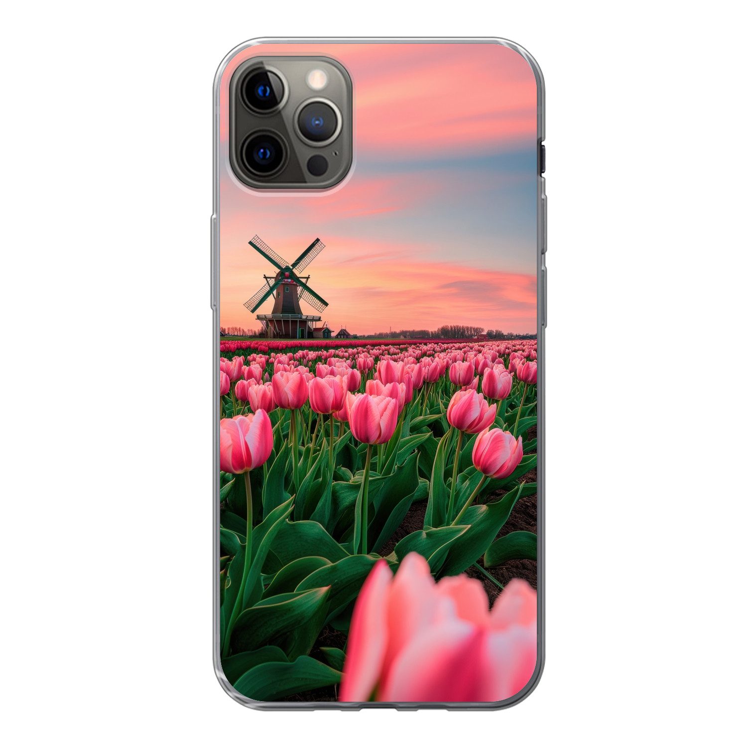 MuchoWow Handyhülle für Apple iPhone 13 Pro Max Tulpen - Mühle - Niederlande, Smartphone-Bumper, Print, Handy Schutzhülle Dünn