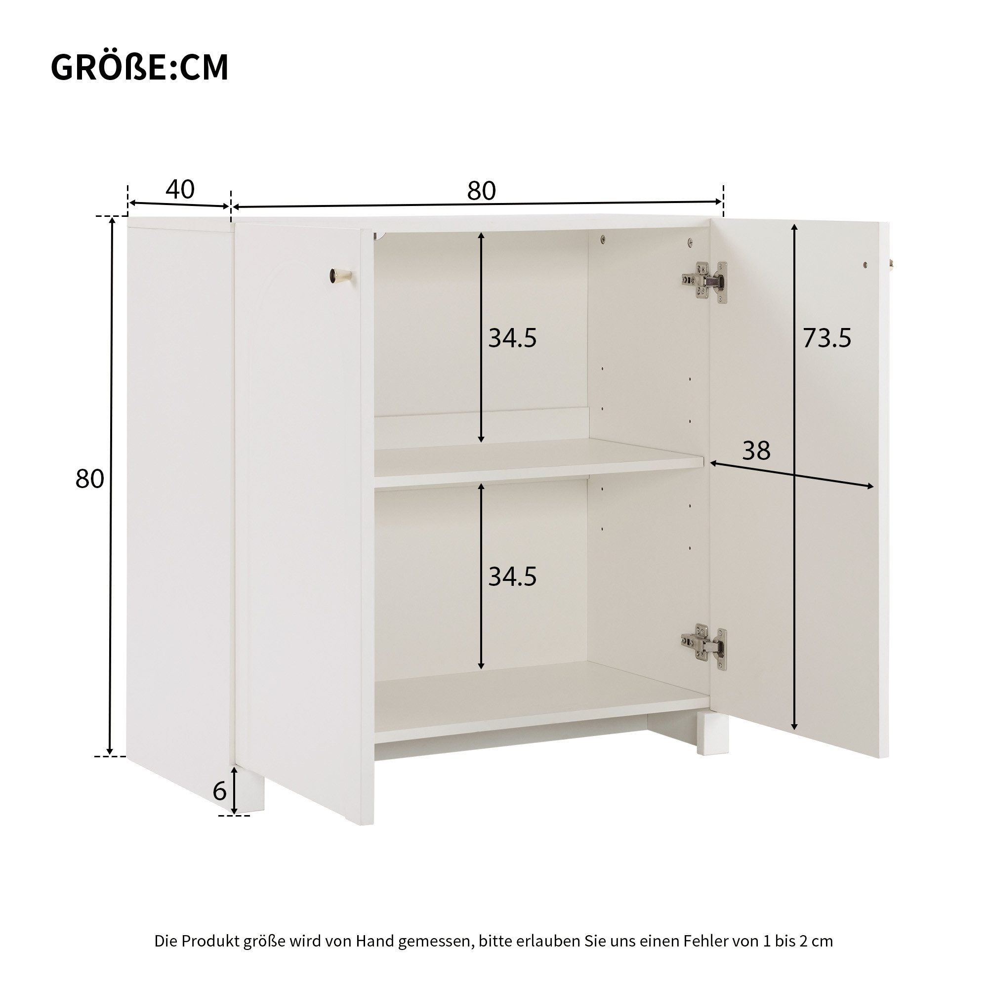 Flieks Kommode mit 2 Türen Creme-Weiß (1 St., 80x40x80 cm), Sideboard Standschrank Aufbewahrungsschrank Wohnzimmer – Bild 4 von 5