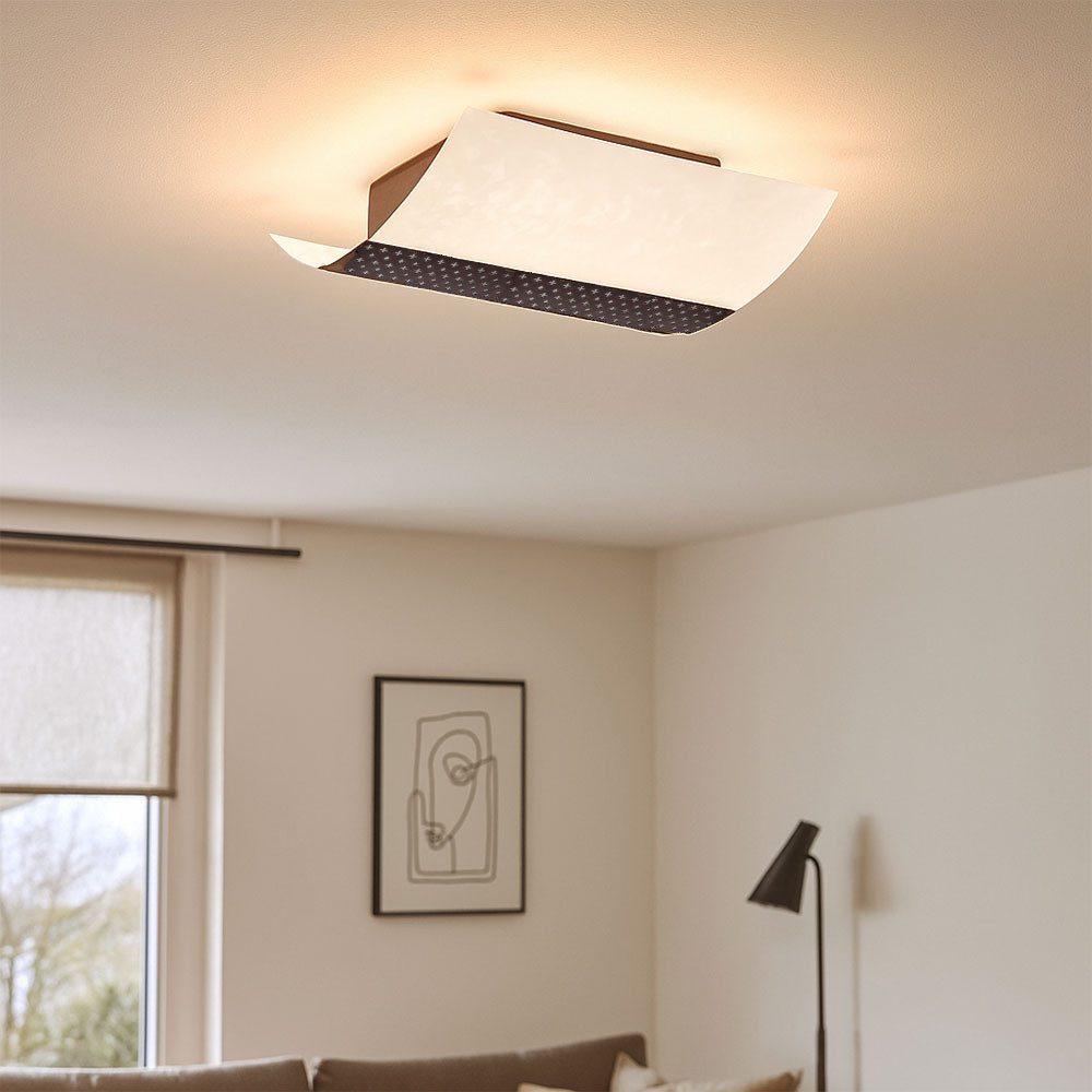 Philips LED Deckenleuchte, Leuchtmittel nicht inklusive, Deckenlampe Deckenleuchte Glas weiß Metall braun mit Dekor B 26 cm