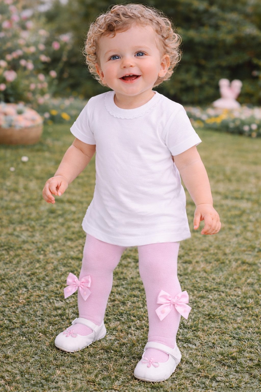 La Bortini Strumpfhose Schöne Strumpfhose in Rosa mit Schleifchen für Babys und Kinder elastisch, weich, 44 50 56 62 68 74 80 86 92 98 104 110 116