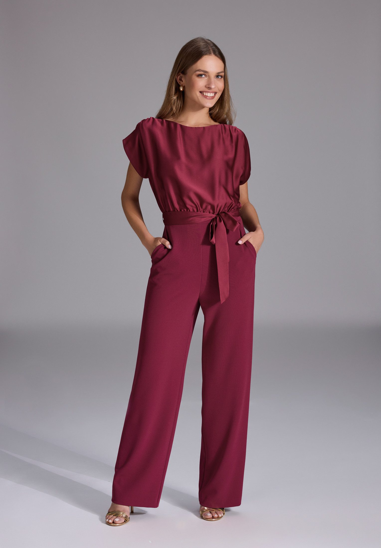 SWING Jumpsuit - Jumpsuit aus Material-Mix Oberteil in lockerer Passform mit gerade geschnittener Hose