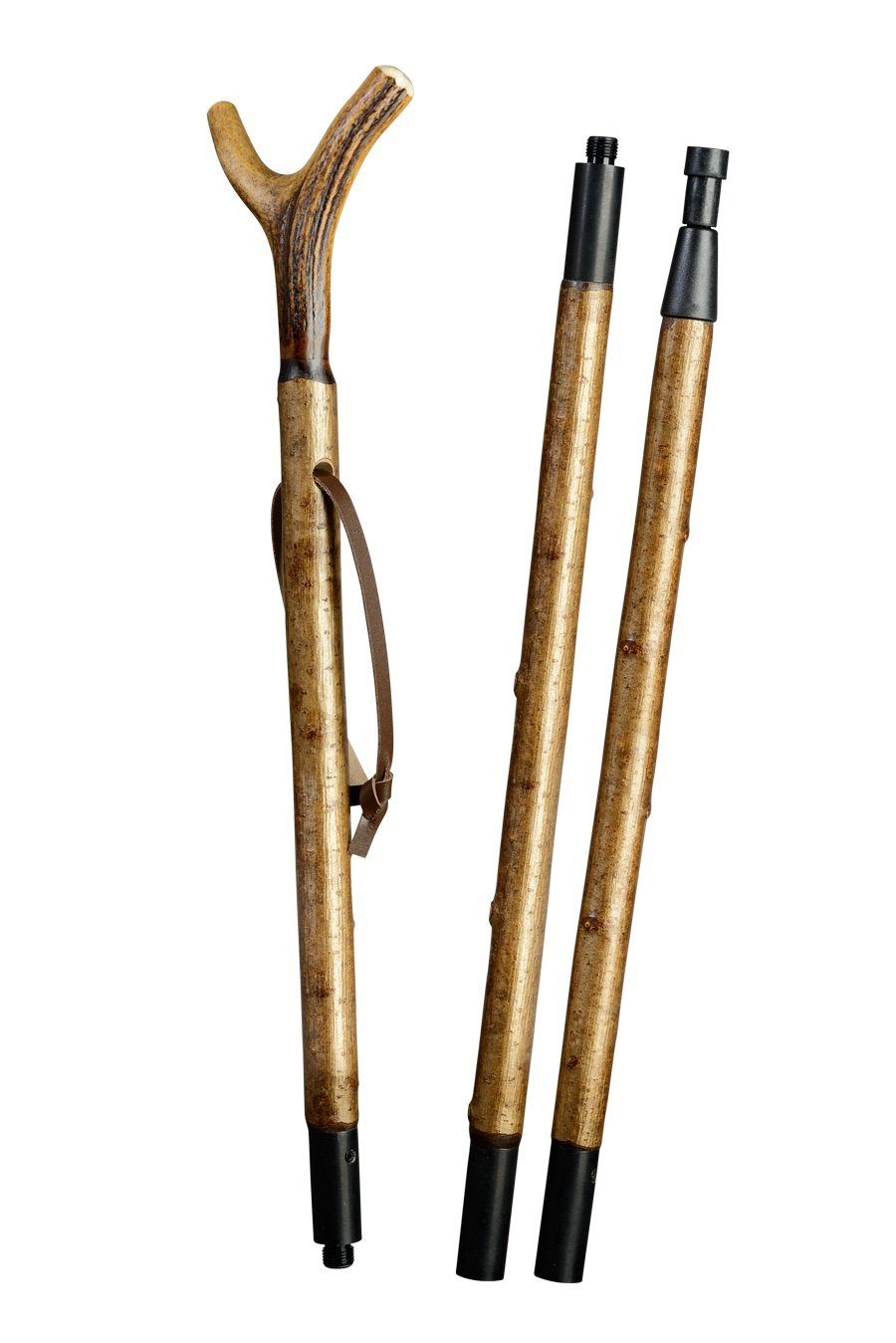 Stockshop Gehstock Zielstock Haselnuss mit Hirschhorngabel, 3-geteilt mit Stahlgewinde un