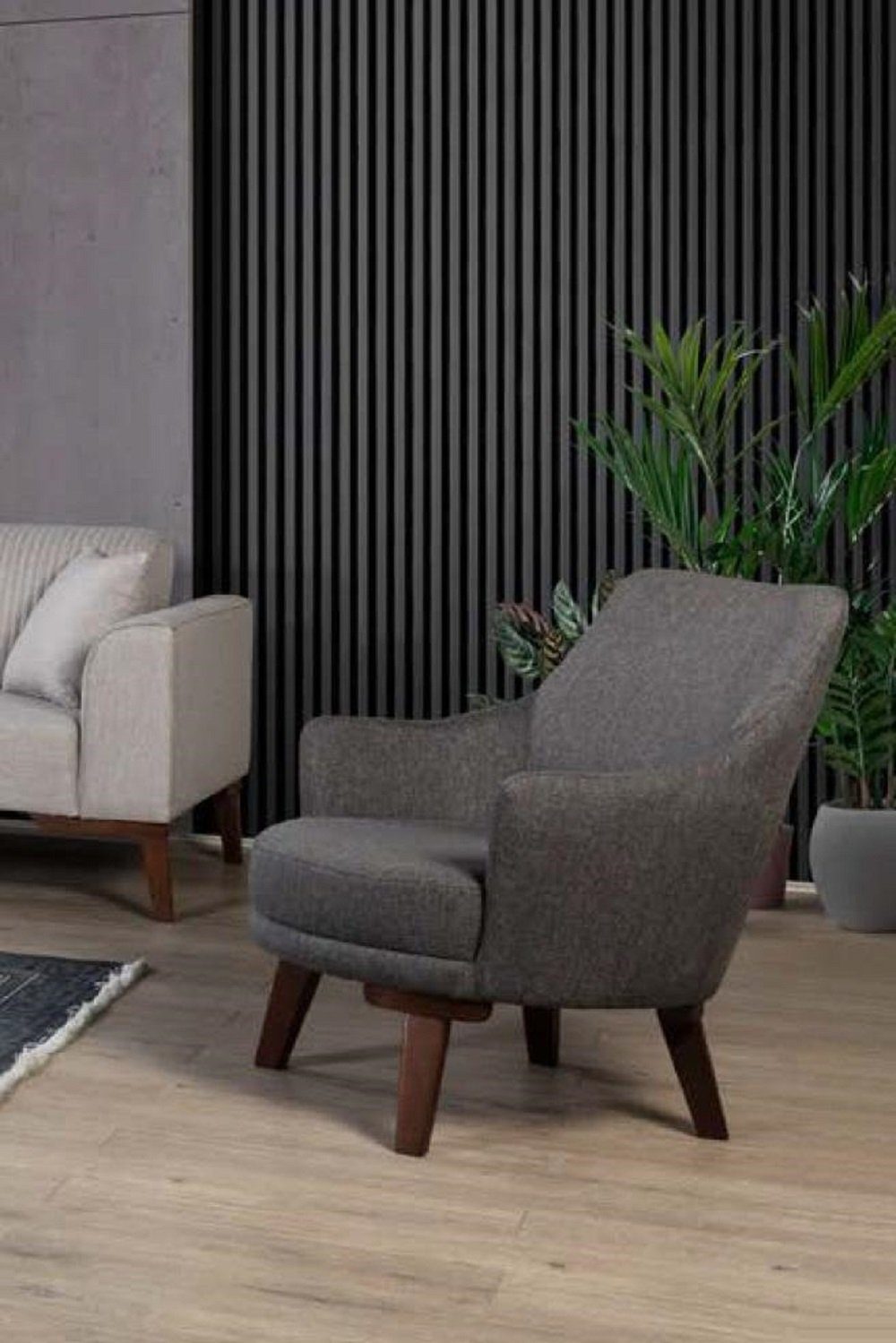 JVmoebel Sessel Einsitzer Sessel Stoff Wohnzimmer Textil Möbel Polster Grau Luxus Neu