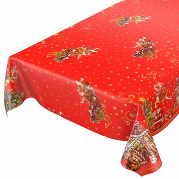 ANRO Tischdecke Tischdecke Wachstuch Weihnachten Rot Robust Wasserabweisend Breite, Glatt