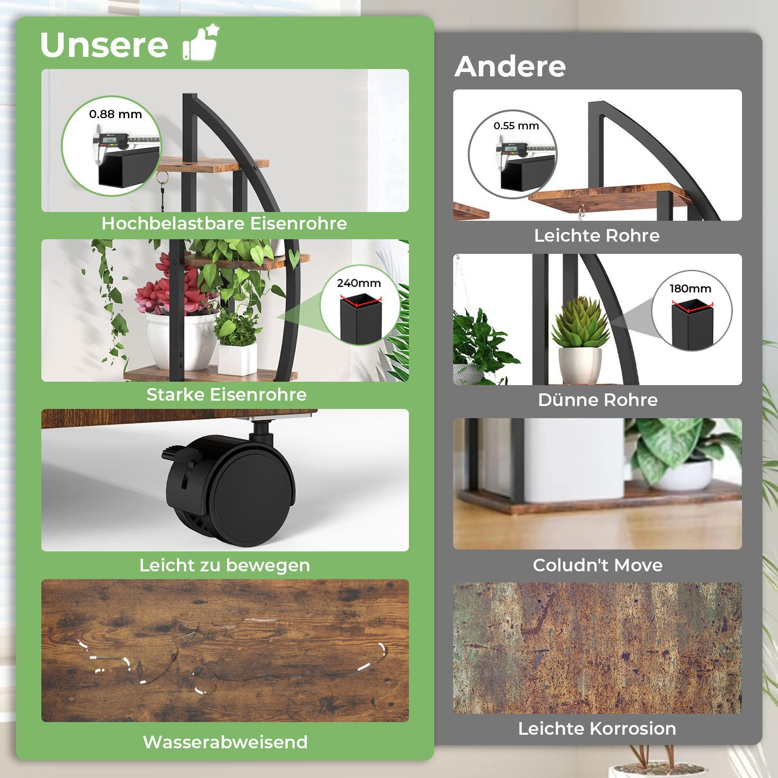 Jibenhome Pflanzentreppe Blumenständer mit 6 Ebenen, 2 Stück Pflanzenregal mit Pflanzenlicht – Bild 5 von 5