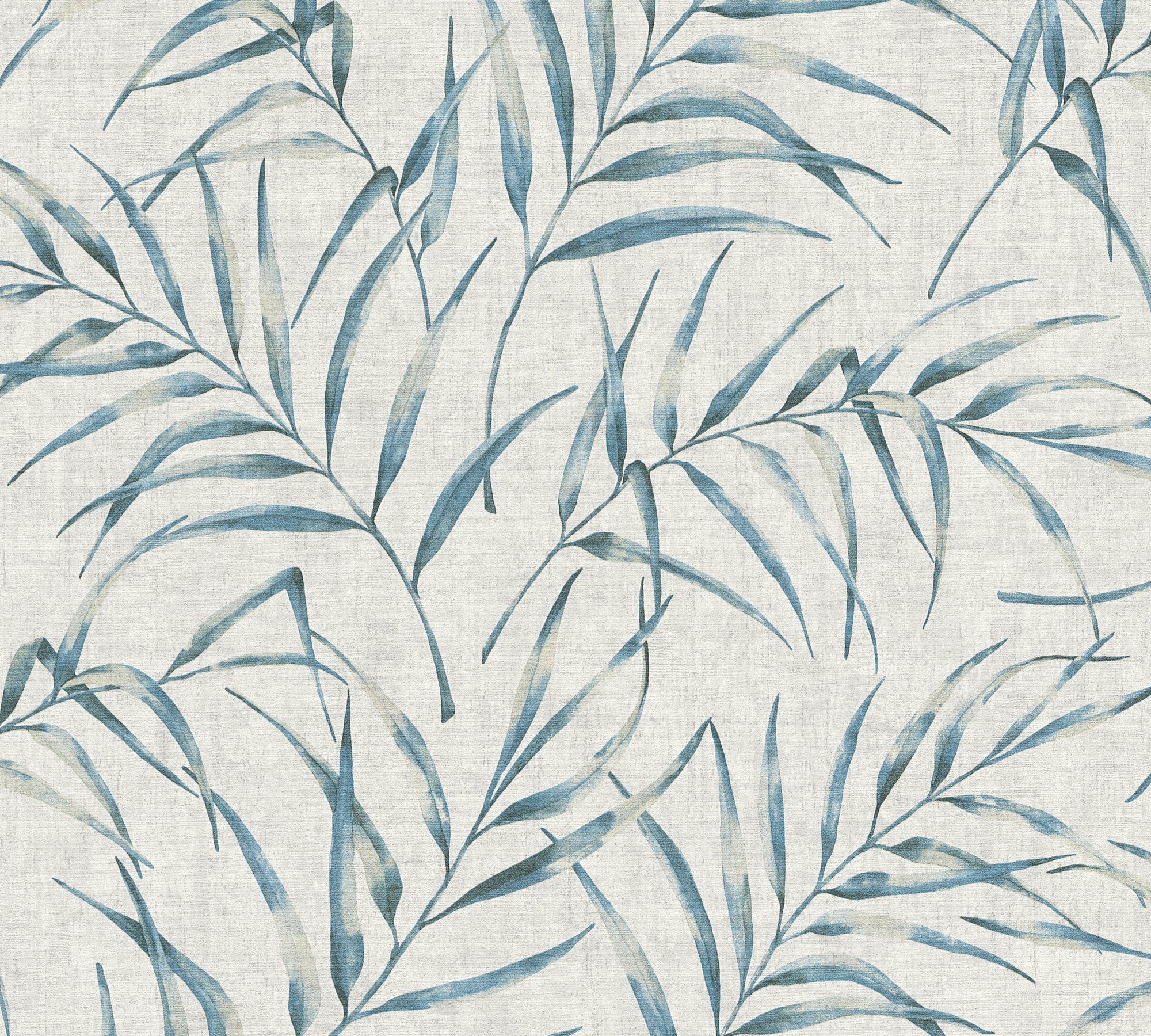 A.S. Création Vliestapete Greenery mit Palmenprint in Dschungel Optik, floral, Dschungeltapete Tapete Palmen grau/blau