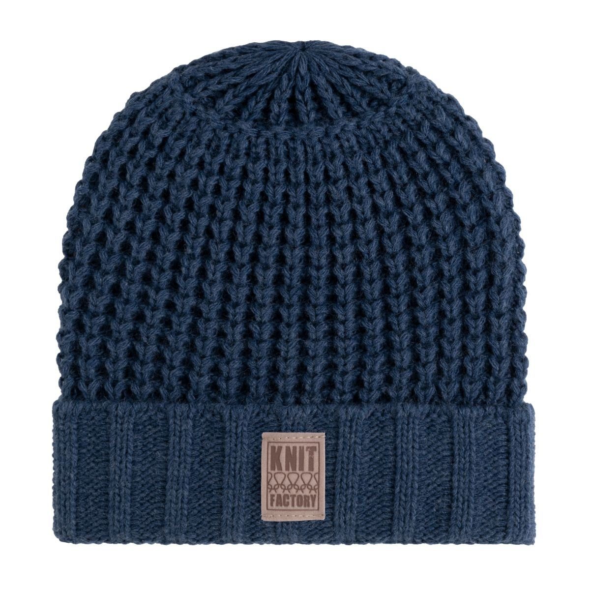 Knit Factory Strickmütze Robin Kopfbedeckung Strickmütze Glatt 0 Mützen Wollmütze Hut (1-St) Mütze Dunkelblau