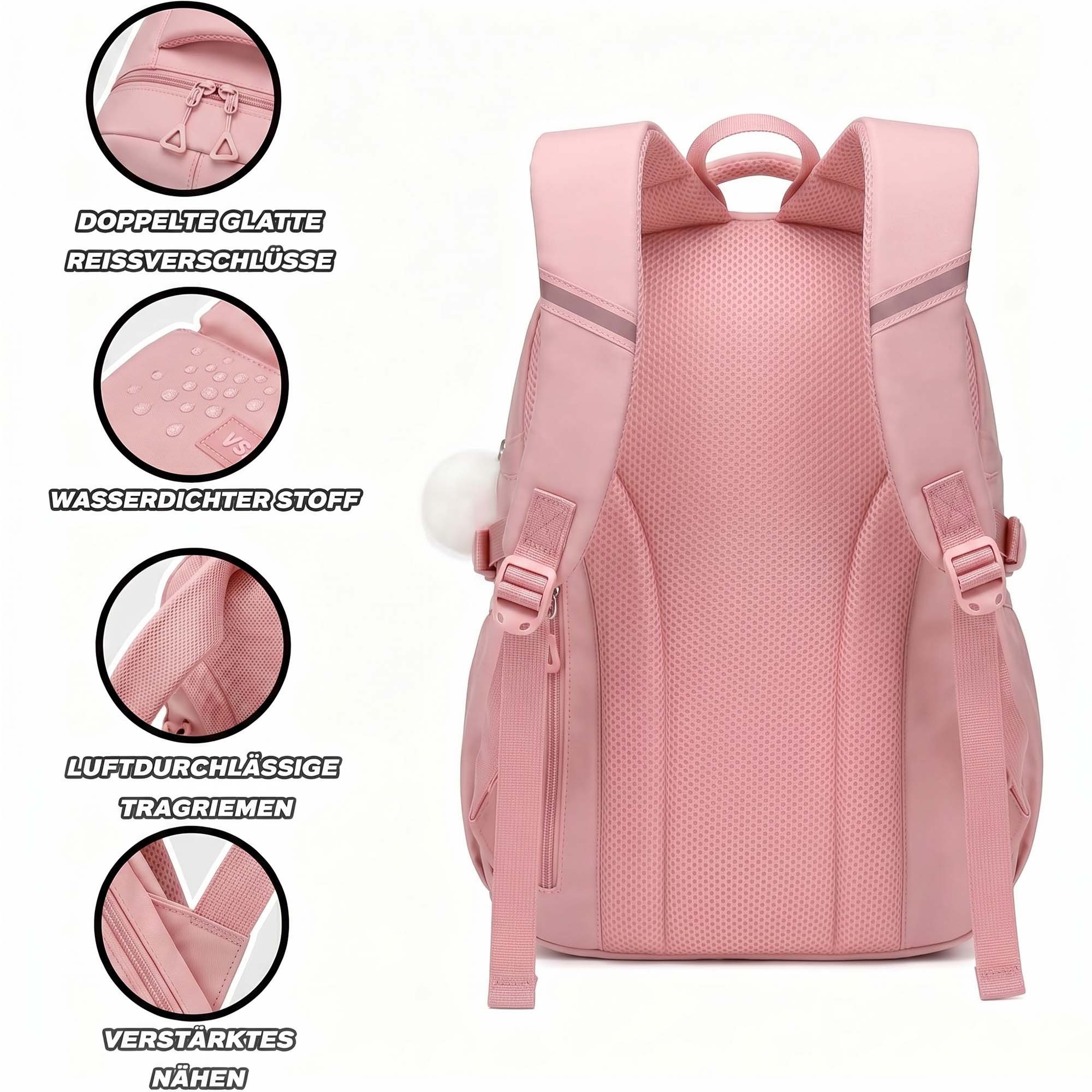 MOPUEA Schulrucksack Schulrucksack 3-teilig Set reflektierend große Kapazität ergonomisch (3-teiliges Set, löst Problem fehlender passender Zubehörteile, Rucksack, Tasche, Mäppchen für organisierten Alltag), Wasserabweisend, bequem, viel Stauraum, reflektierend