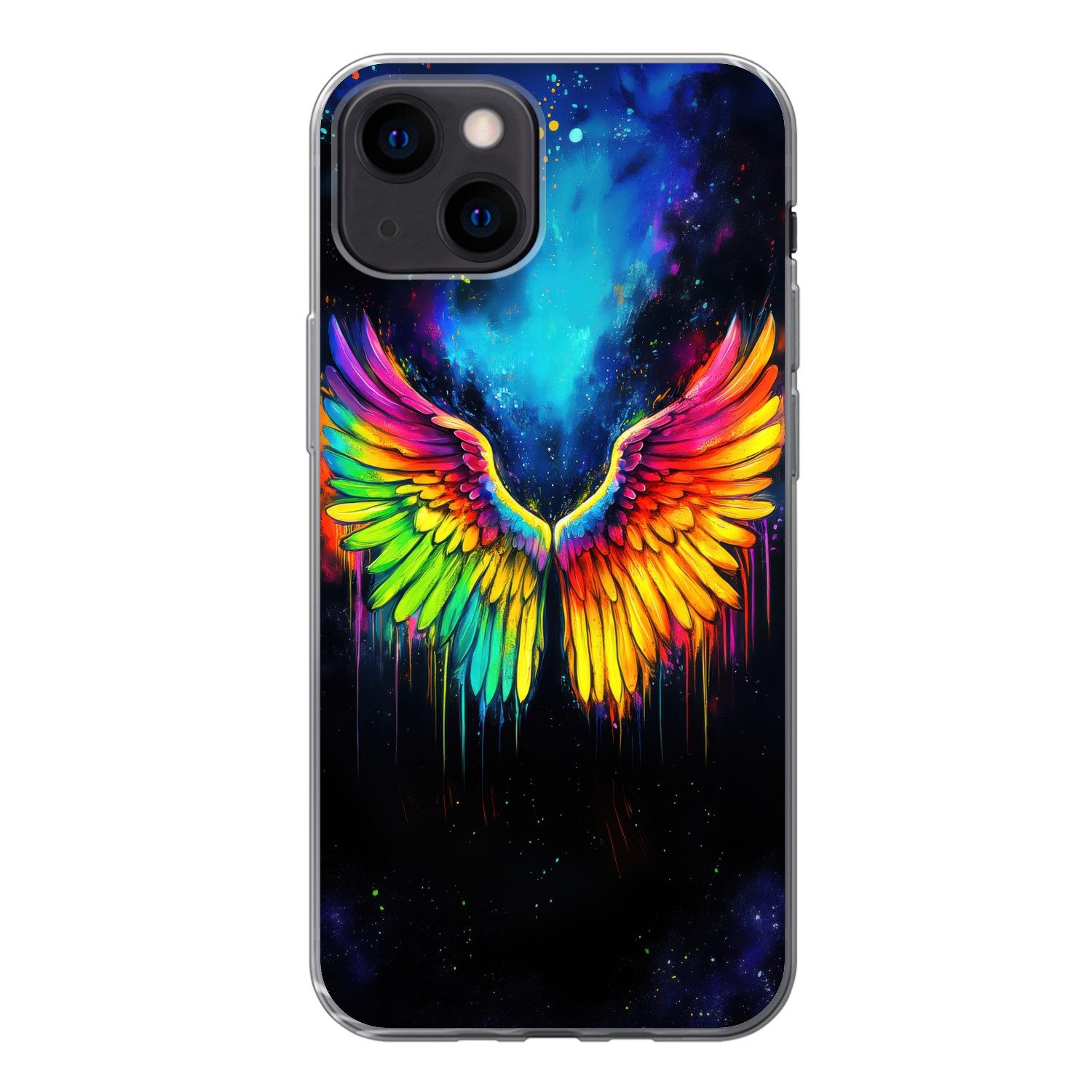 MuchoWow Handyhülle für Apple iPhone 13 mini Regenbogenfarben - Flügel - Magisch, Smartphone-Bumper, Print, Handy Schutzhülle Dünn