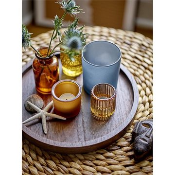 Bloomingville Teelichthalter Sanga Tablett 30cm Holz mit 5 Teelichthalter (6 St), aus Glas Kerzenhalter