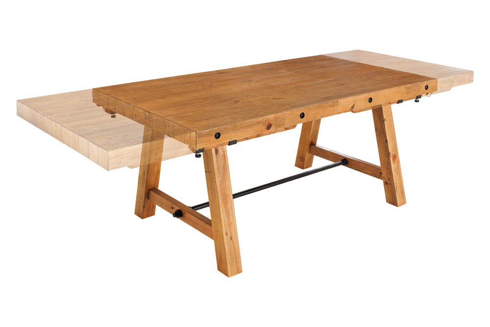 riess-ambiente Esstisch FINCA 165-240cm vintage braun - recyceltes Pinienholz, 2 Ansteckplatte (Einzelartikel, 1-St), Industrial Design mit Querstrebe – ideal für bis zu 12 Personen