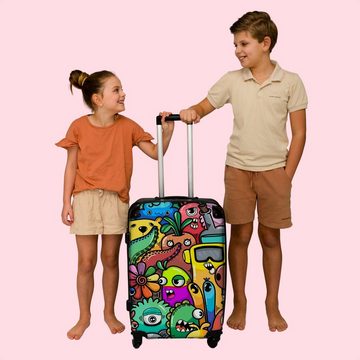 NoBoringSuitcases.com© Koffer Monster - Muster - Gemüse - Blumen - Regenbogen - Kinder 67x43x25cm, 4 Rollen, Mittelgroßer Koffer für Kinder, Trolley