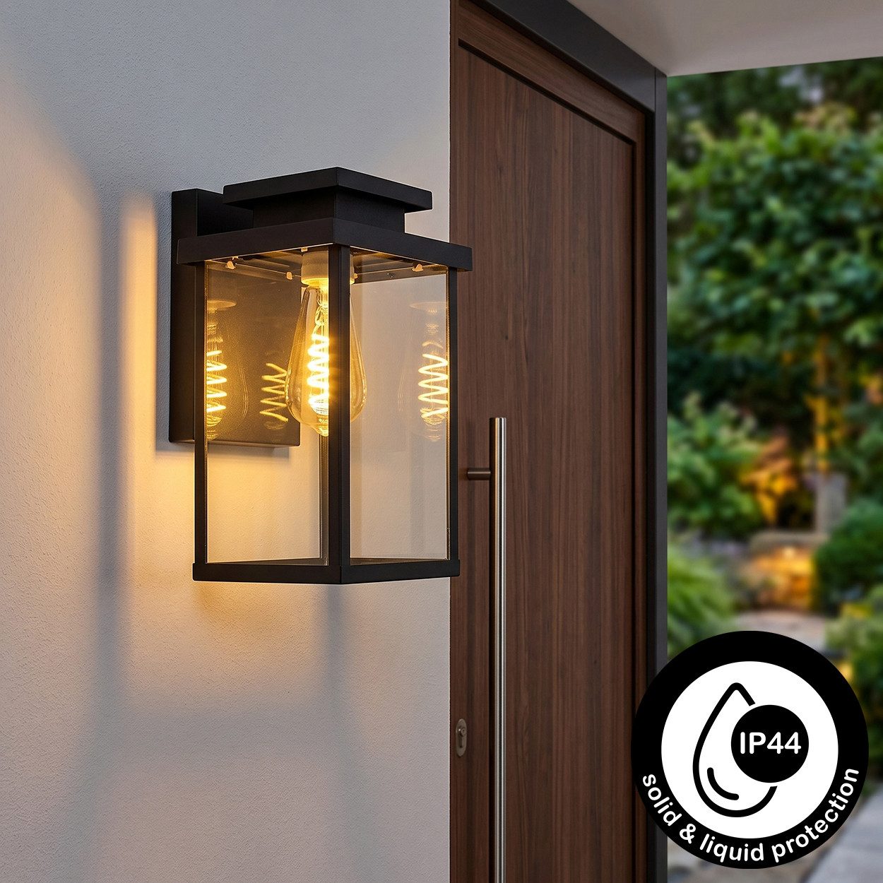 hofstein Außen-Wandleuchte »Poggio« Wandaußenleuchte moderne Wandlampe aus Metall/Glas in schwarz, ohne Leuchtmittel, E27, Außenleuchte abwärts mit Lichteffekt für den Eingangsbereich