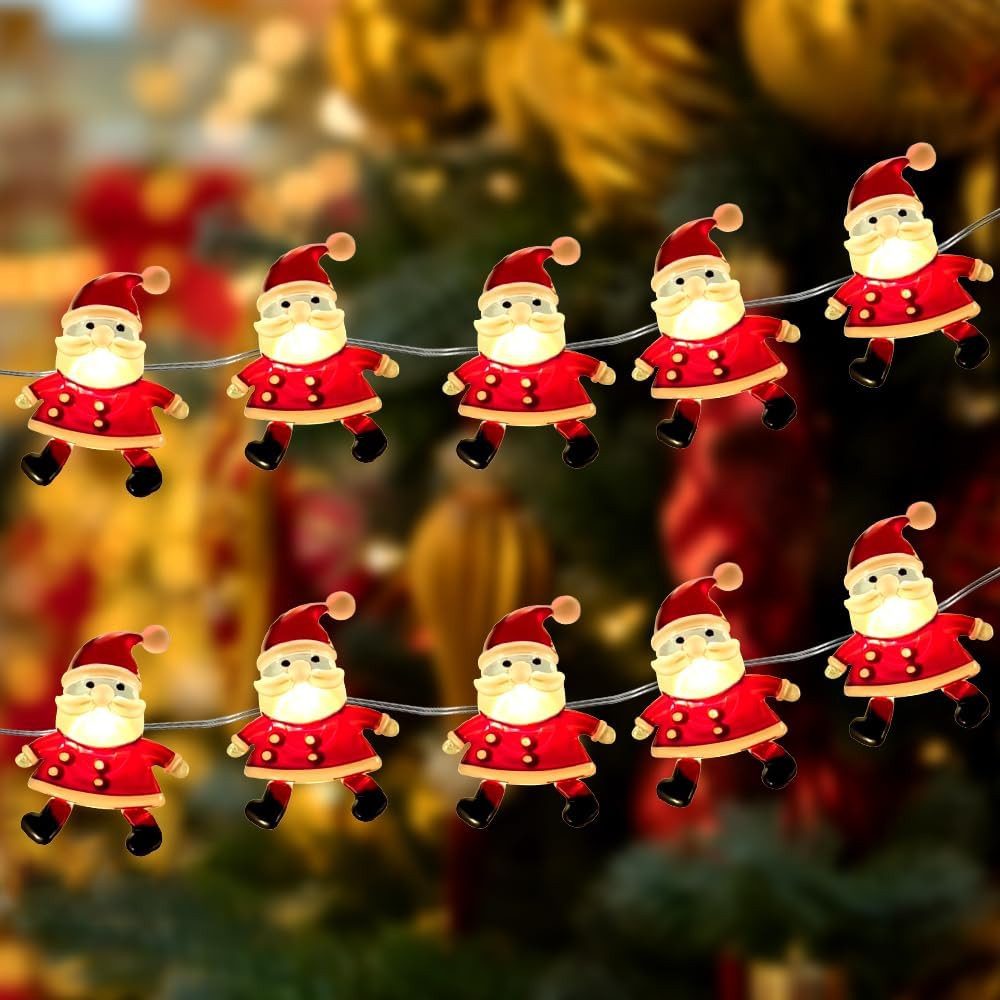 Stelby LED-Lichterkette Weihnachtsmann Lichterkette 2m mit 20 Warmweiß LEDs, Fensterbeleuchtung, Batteriebetrieben, Weihnachtsdeko