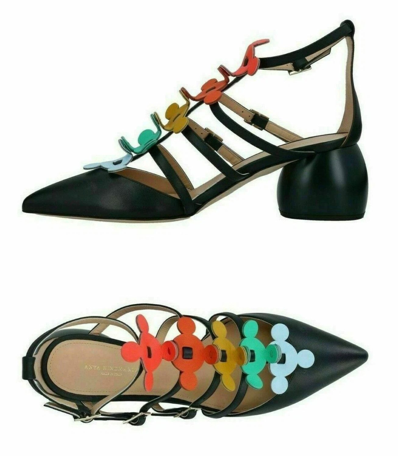 Anya Hindmarch Slingback Взуття Pointy 55 Geometrisch Leder Bunt Made in Italy Pumps Geometrische 3D-Applikationen, Besonders geformter Blockabsatz