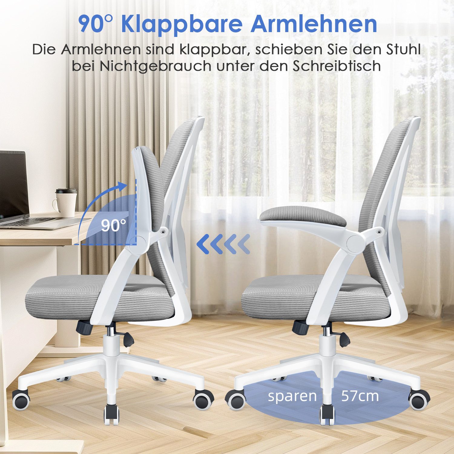 Adormii Bürostuhl Bürostuhl mit klappbaren Armlehnen,Ergonomischer Bürostuhl (Drehstuhl 360° mit Höhenverstellbarer Lendenwirbelstütze,Verstellbarer gepolsterte – Bild 5 von 5