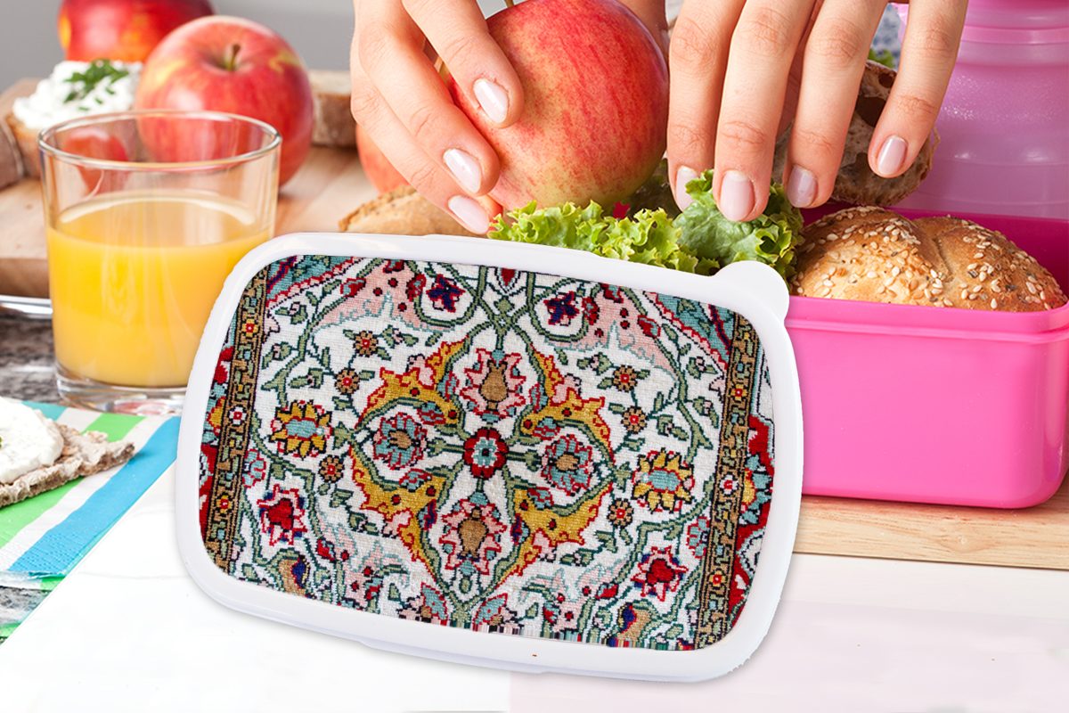 Kunststoff Farben, (2-tlg), Snackbox, Brotdose für Persische Brotbox - rosa Mädchen, Kinder, MuchoWow Teppiche Teppiche Lunchbox Kunststoff, - Erwachsene,