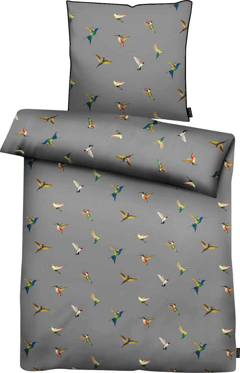 Bettwäsche Kolibri, APELT, Mako-Satin, 2 teilig, stylische bunte Vögel