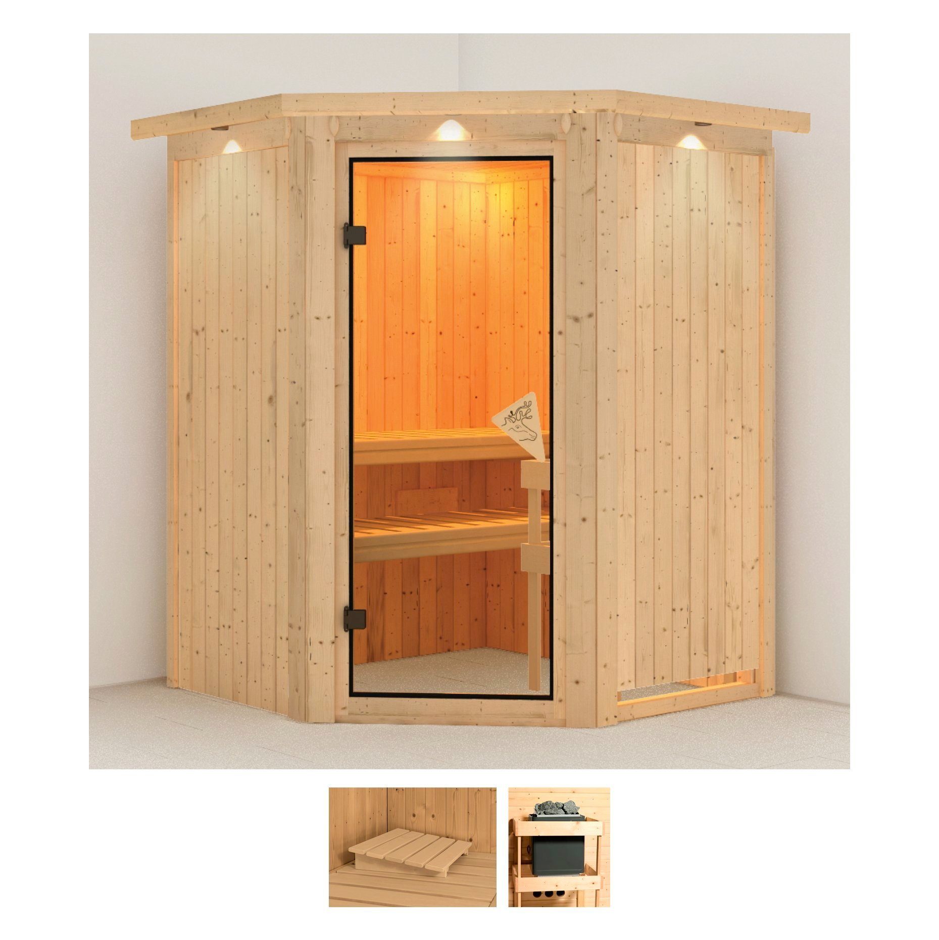 Karibu Sauna Larin, BxTxH: 165 x 165 x 202 cm, 68 mm, (Set) ohne Ofen